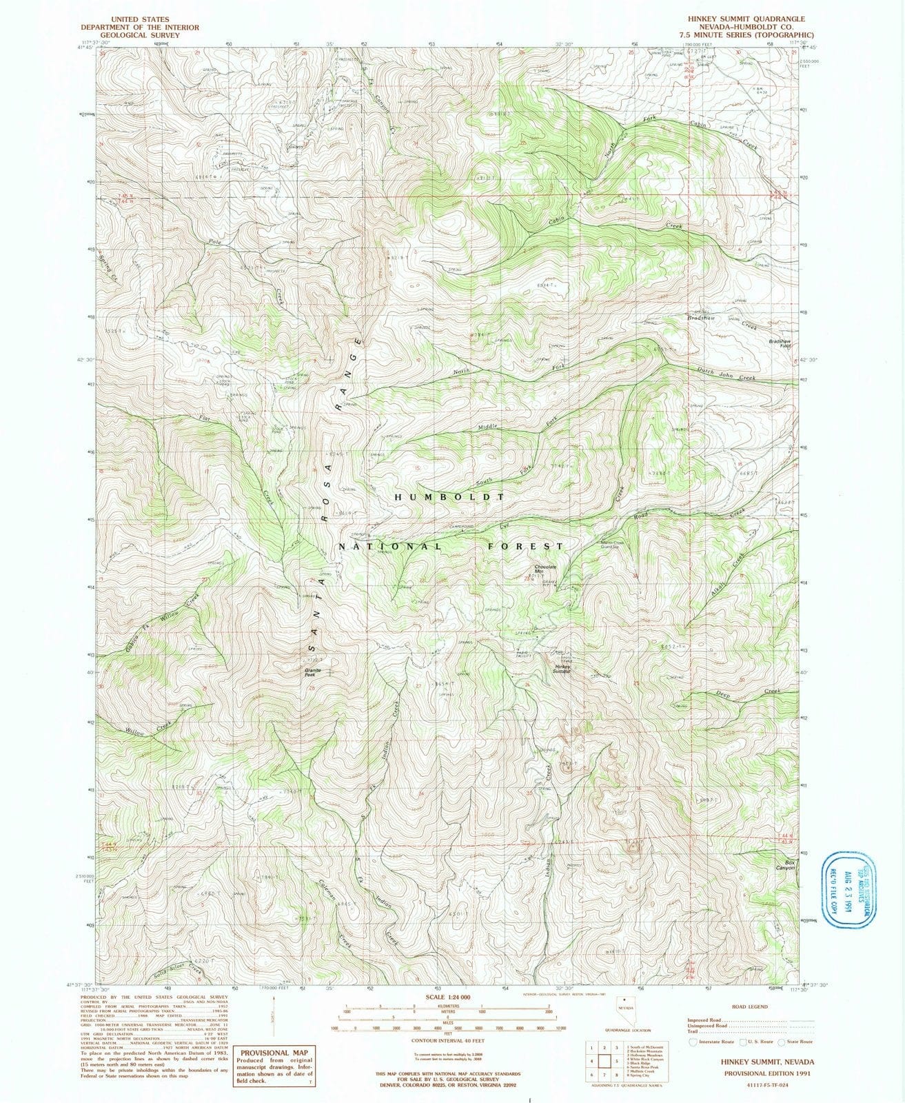 1991 Hinkey Summit, NV - Nevada - USGS Topographic Map