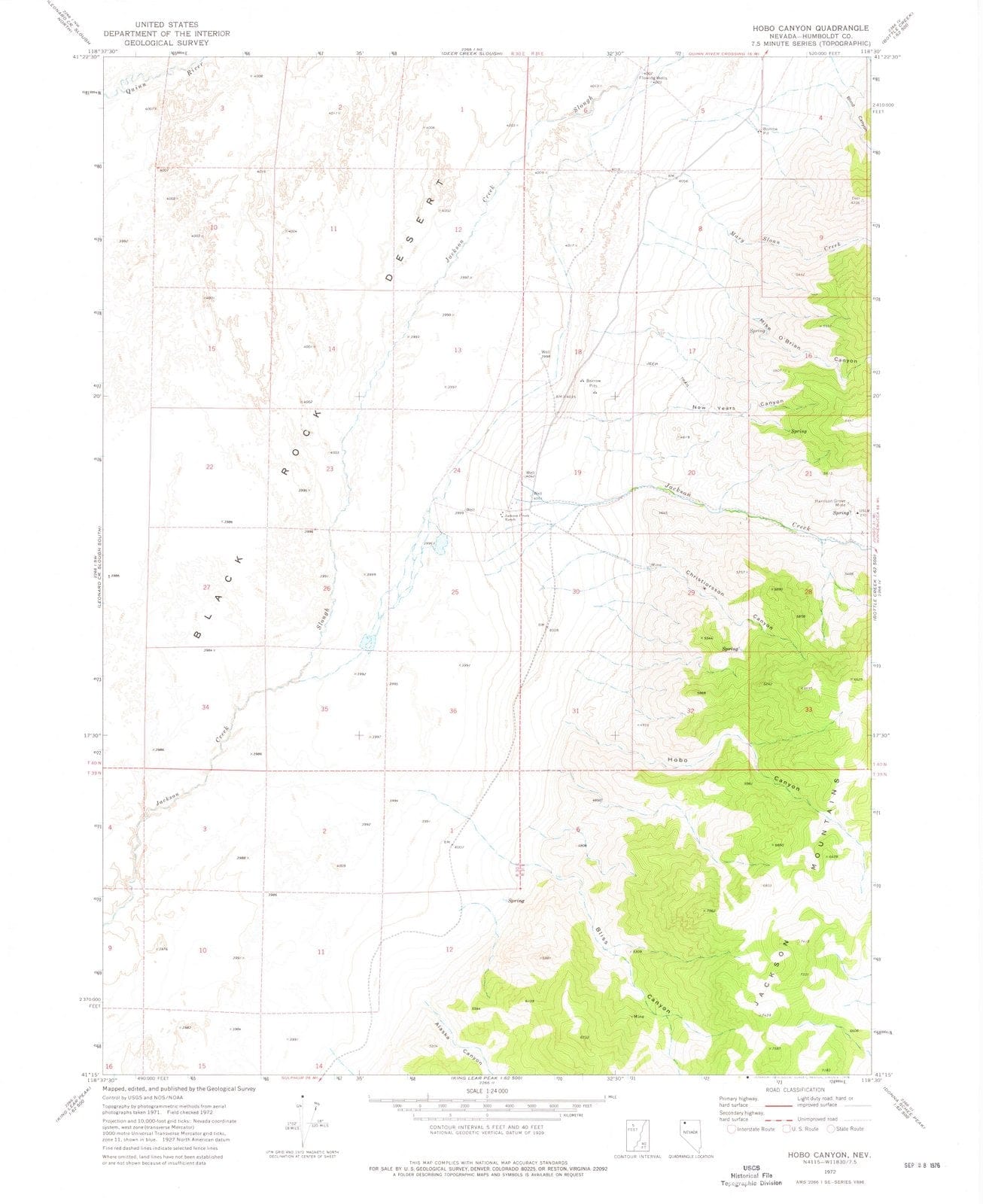 1972 Hobo Canyon, NV - Nevada - USGS Topographic Map