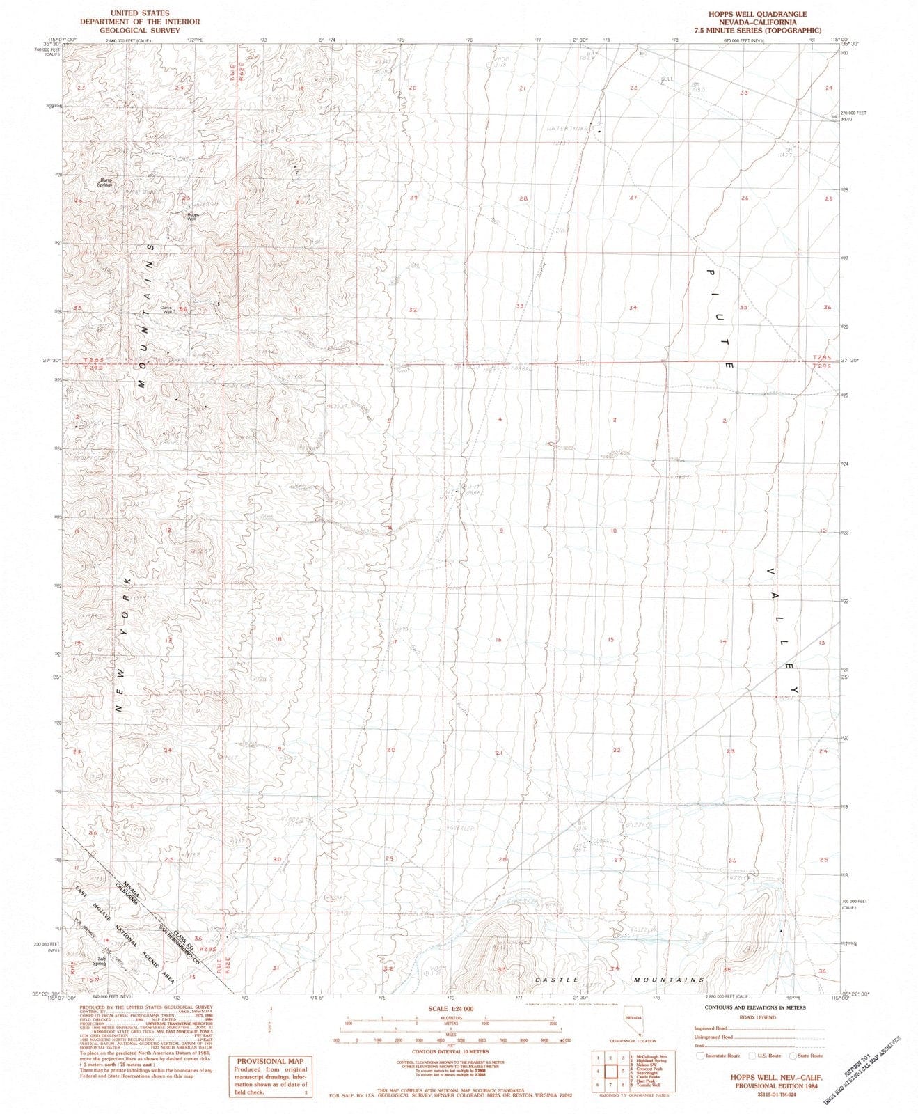1984 Hopps Well, NV - Nevada - USGS Topographic Map