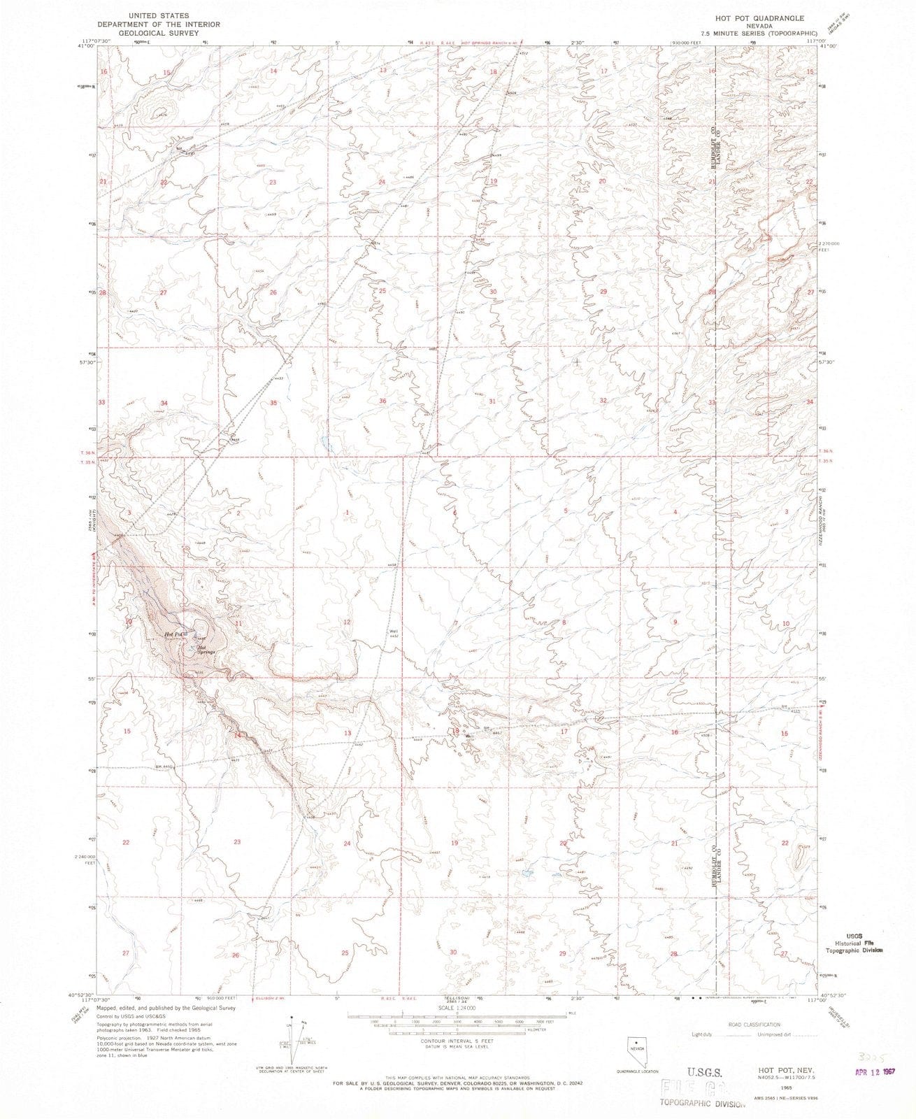 1965 Hot Pot, NV - Nevada - USGS Topographic Map