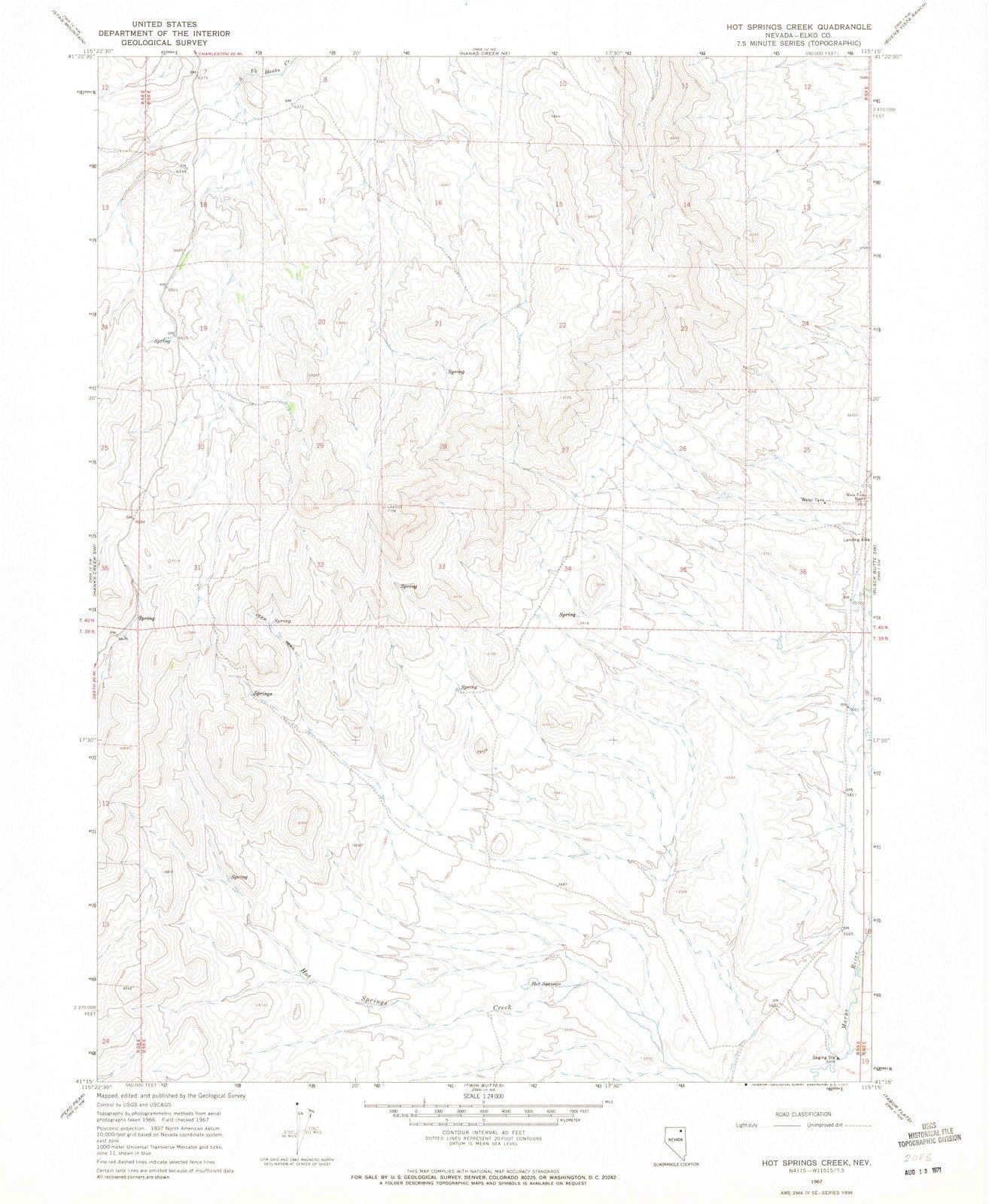 1967 Hot Springs Creek, NV - Nevada - USGS Topographic Map