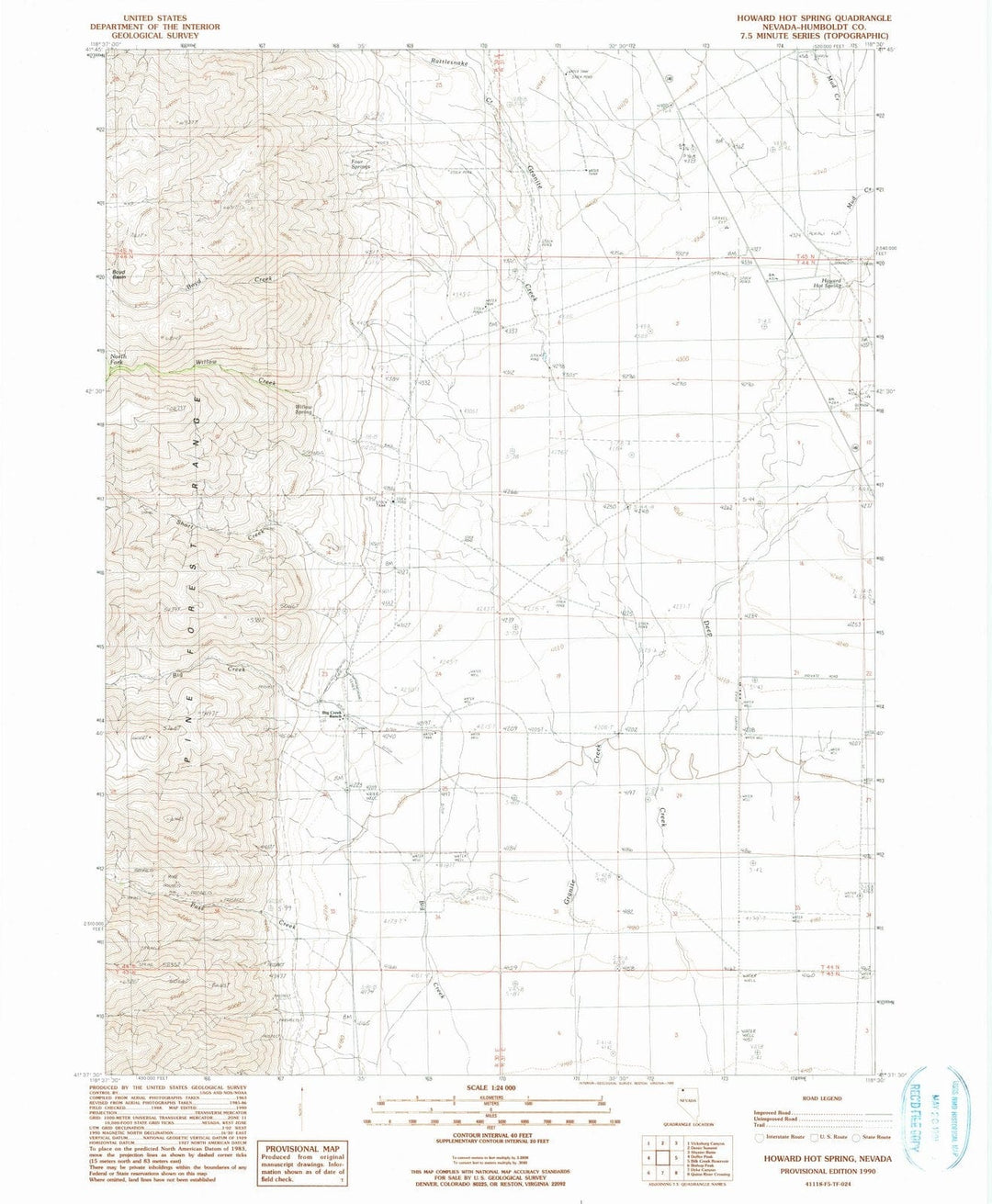 1990 Howard Hot Spring, NV - Nevada - USGS Topographic Map