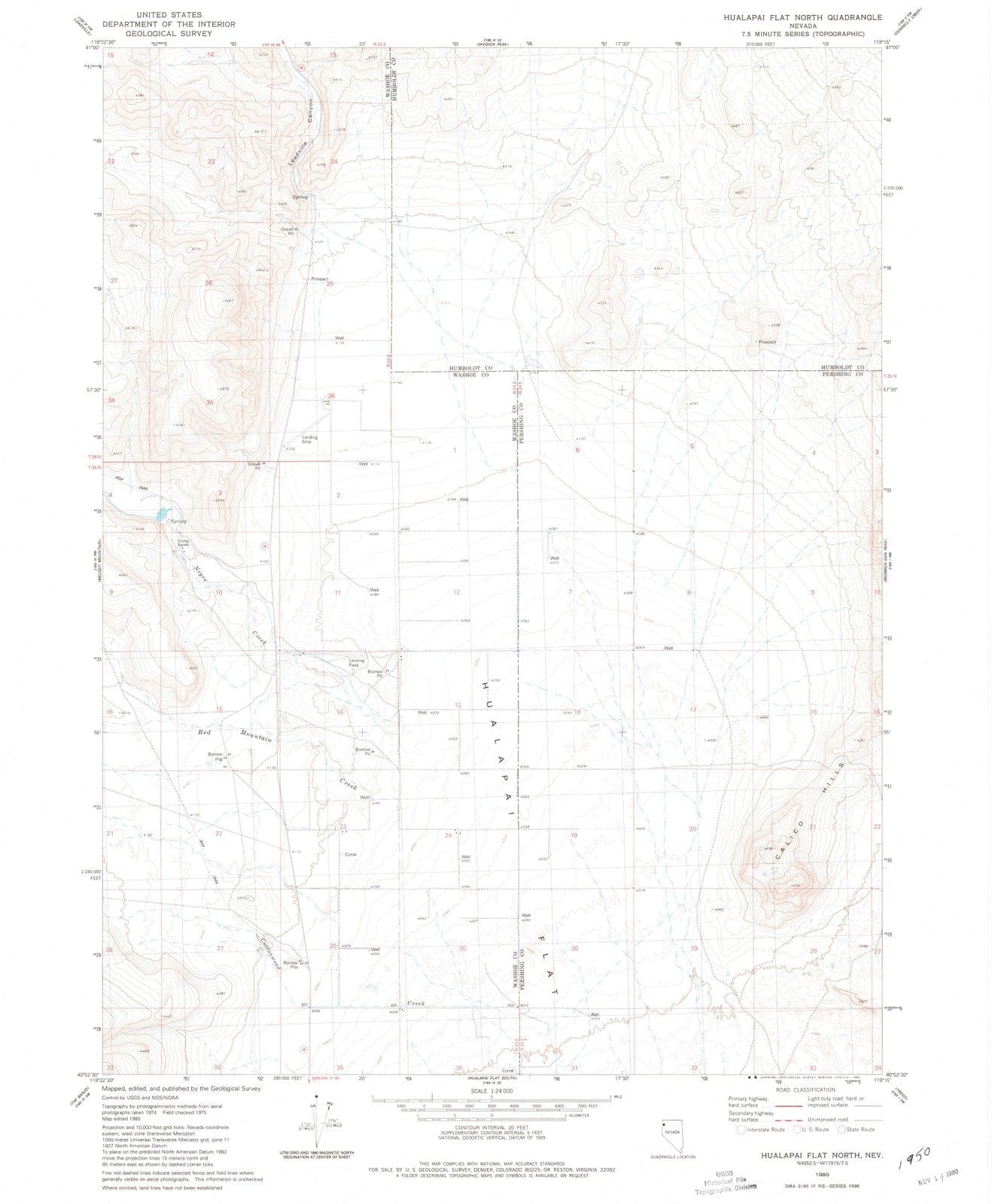 1980 Hualapai Flat North, NV - Nevada - USGS Topographic Map