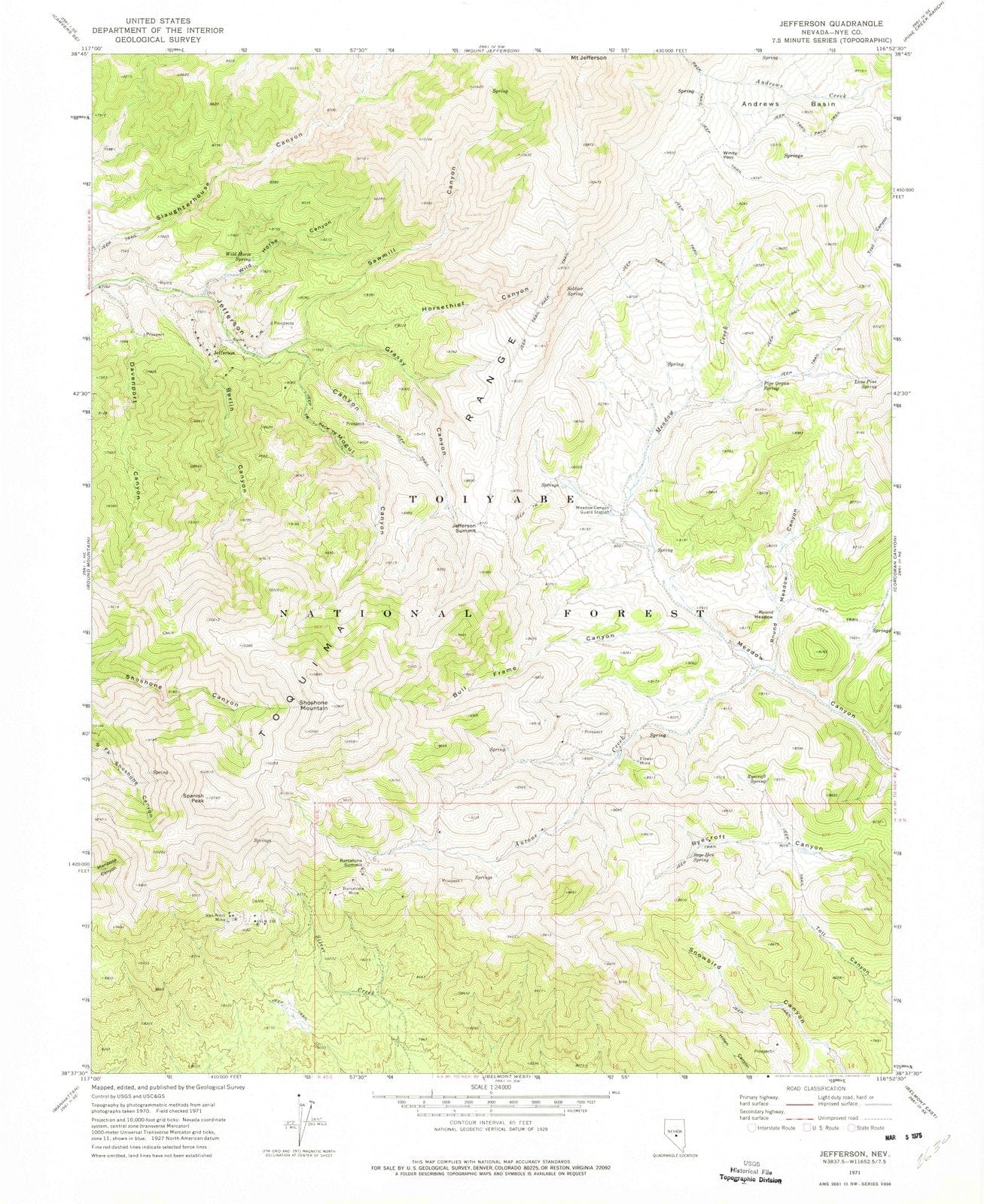 1971 Jefferson, NV - Nevada - USGS Topographic Map