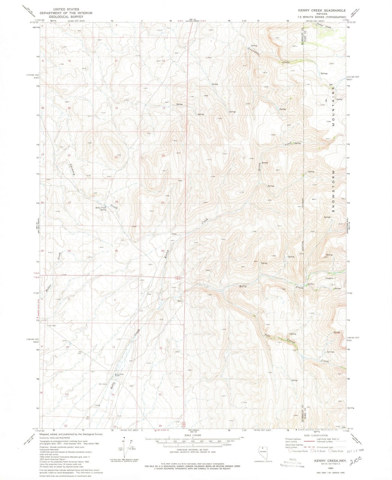 1980 Kenny Creek, NV - Nevada - USGS Topographic Map