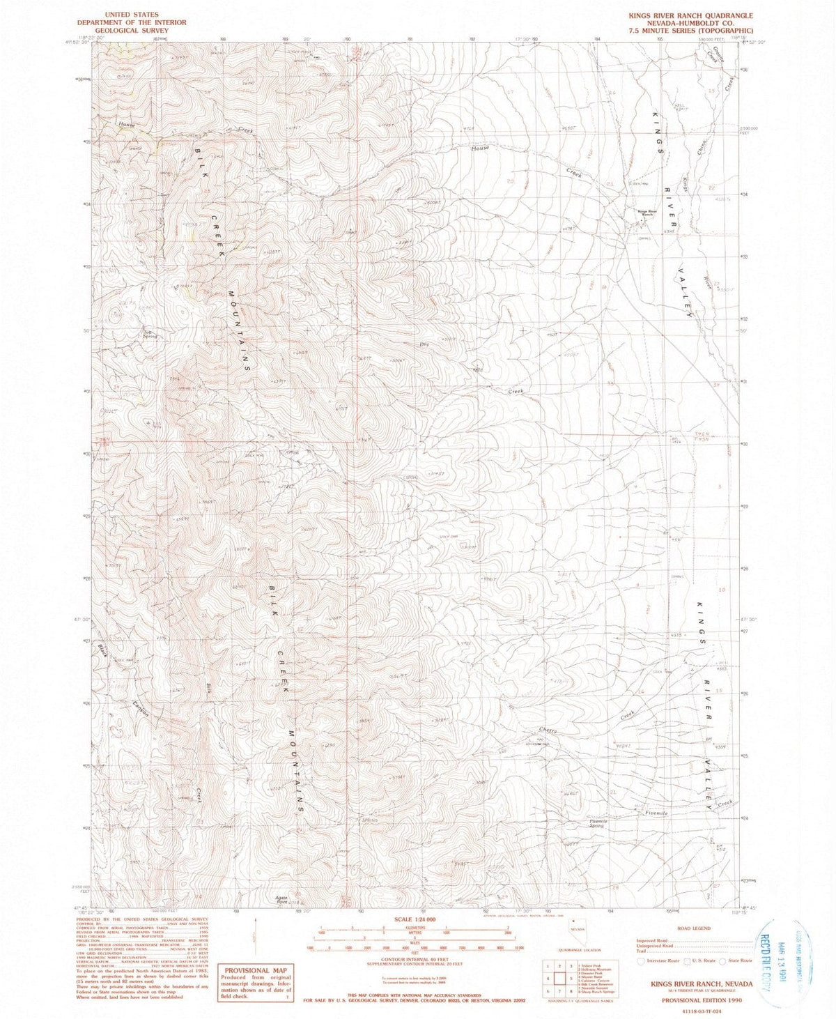 1990 Kings River Ranch, NV - Nevada - USGS Topographic Map