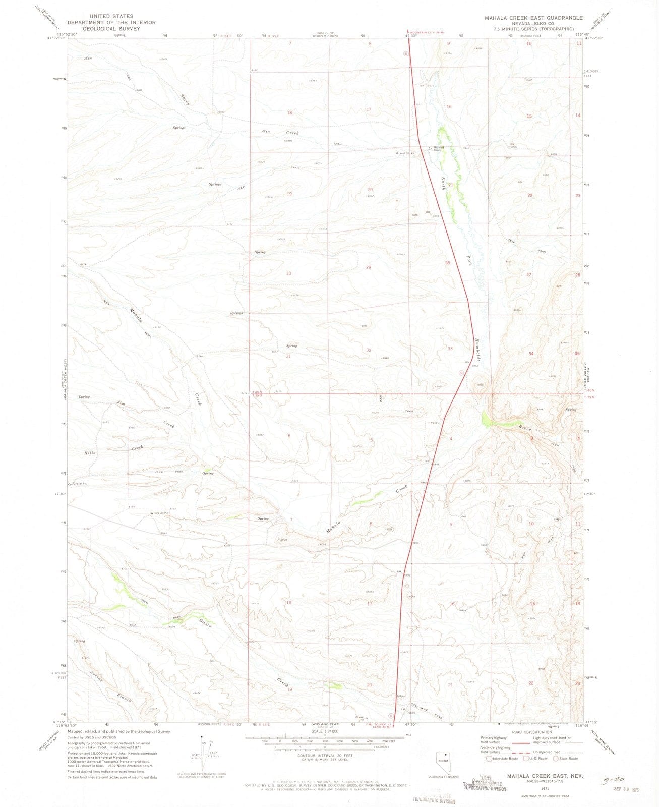 1971 Mahala Creek East, NV - Nevada - USGS Topographic Map
