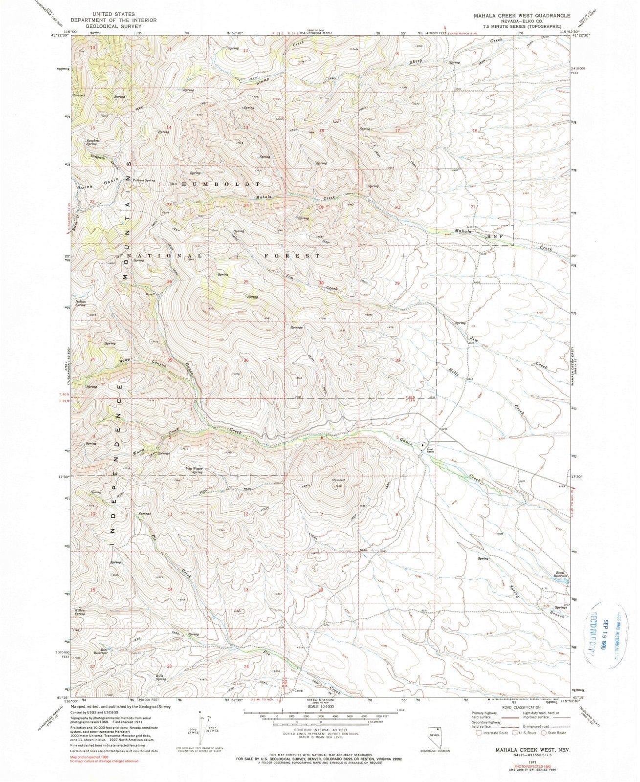 1971 Mahala Creek West, NV - Nevada - USGS Topographic Map