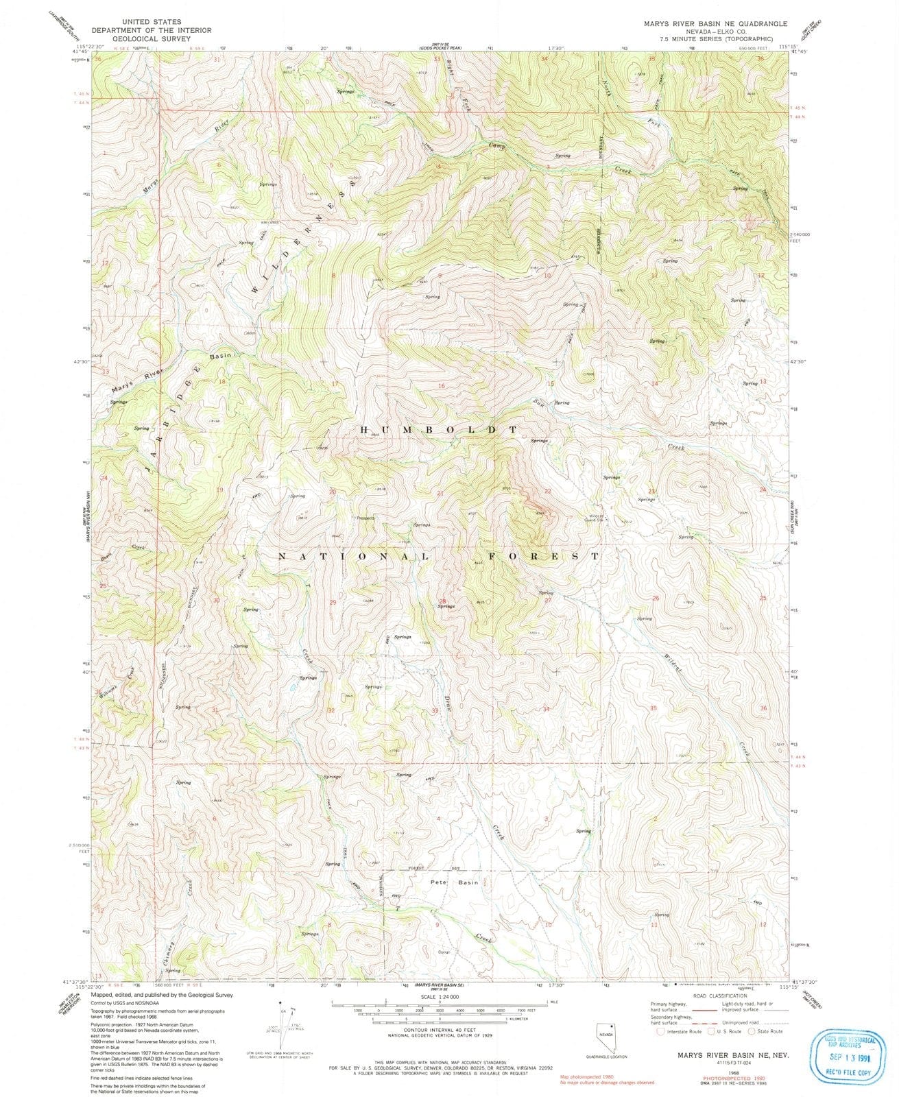 1968 Marys River Basin, NV - Nevada - USGS Topographic Map
