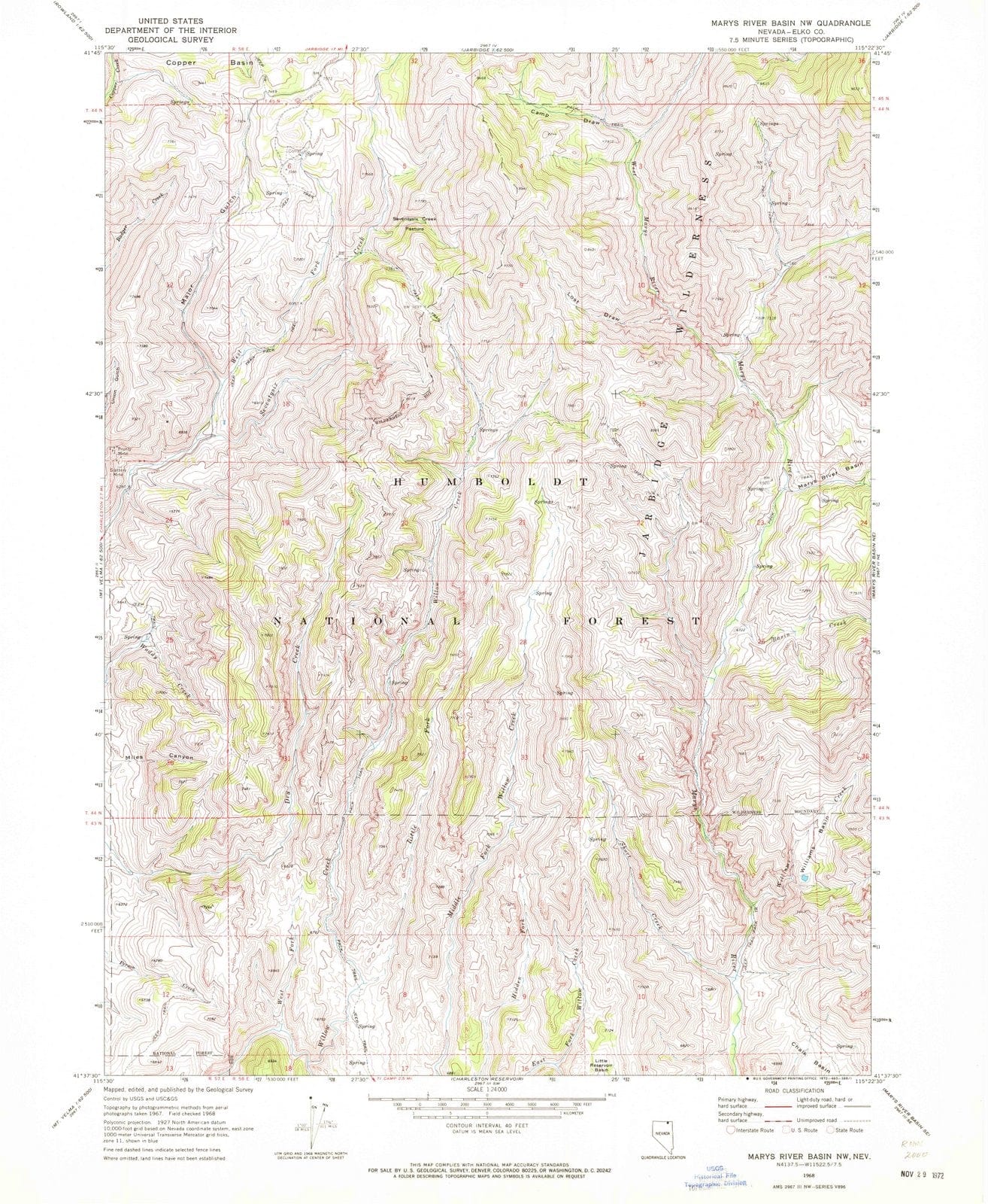1968 Marys River Basin, NV - Nevada - USGS Topographic Map v2