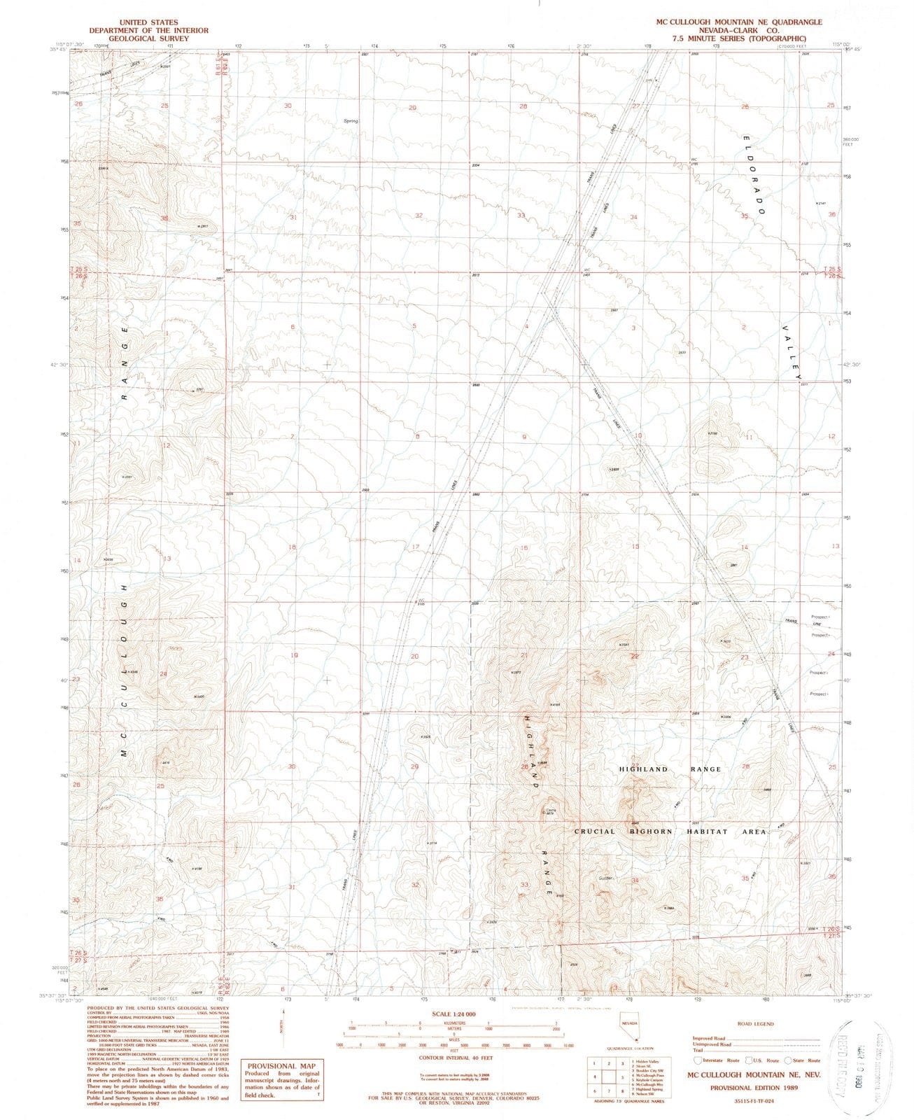 1989 McCullough Mountain, NV - Nevada - USGS Topographic Map