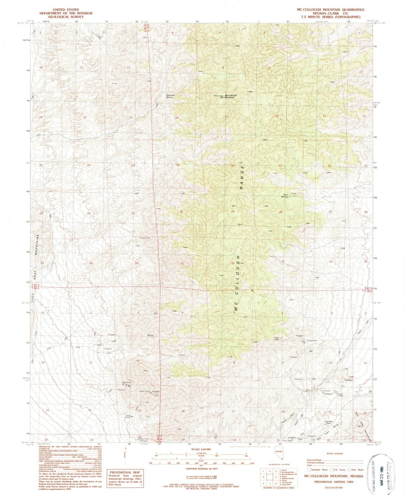 1989 McCullough Mountain, NV - Nevada - USGS Topographic Map v2