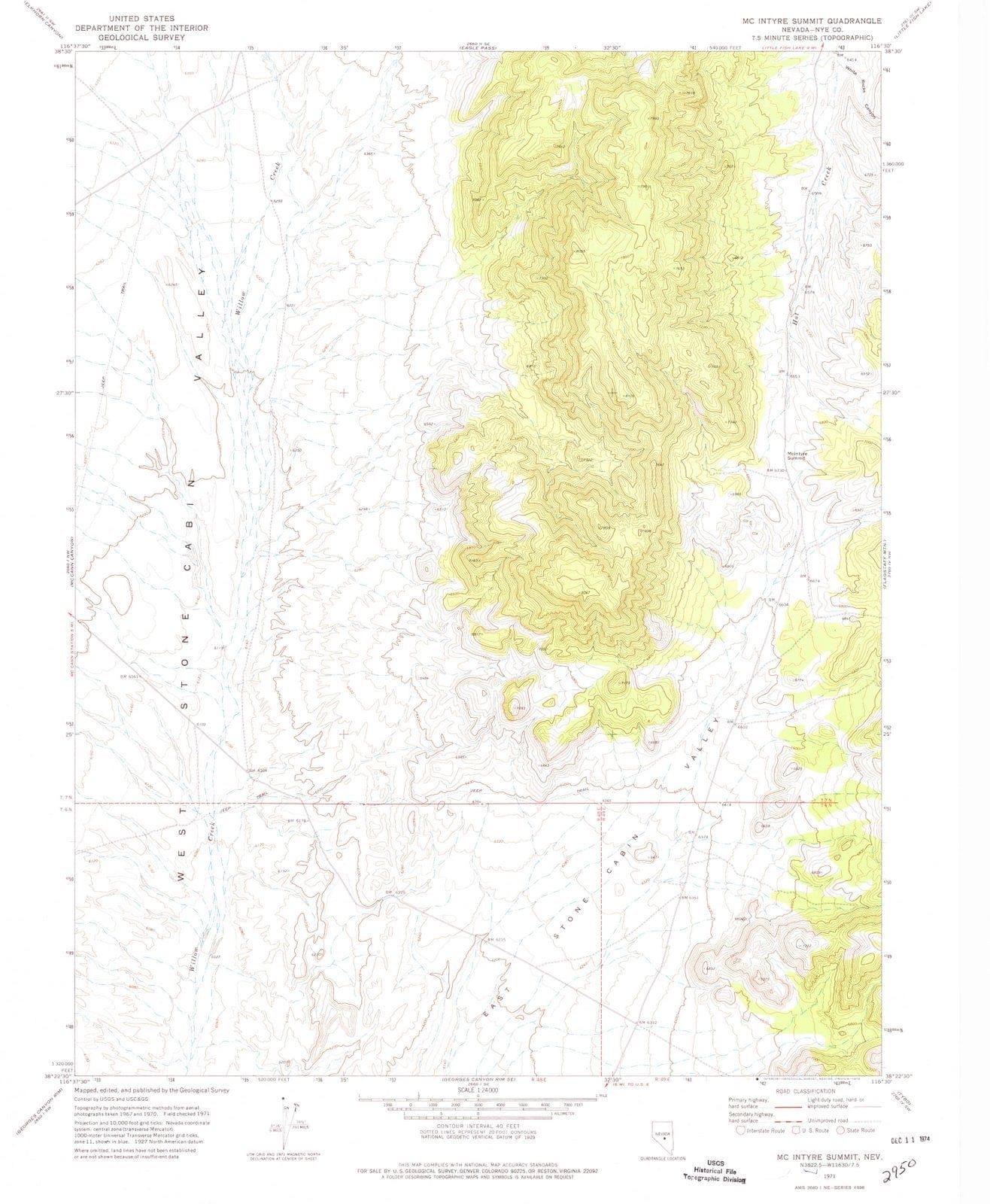 1971 McIntyre Summit, NV - Nevada - USGS Topographic Map