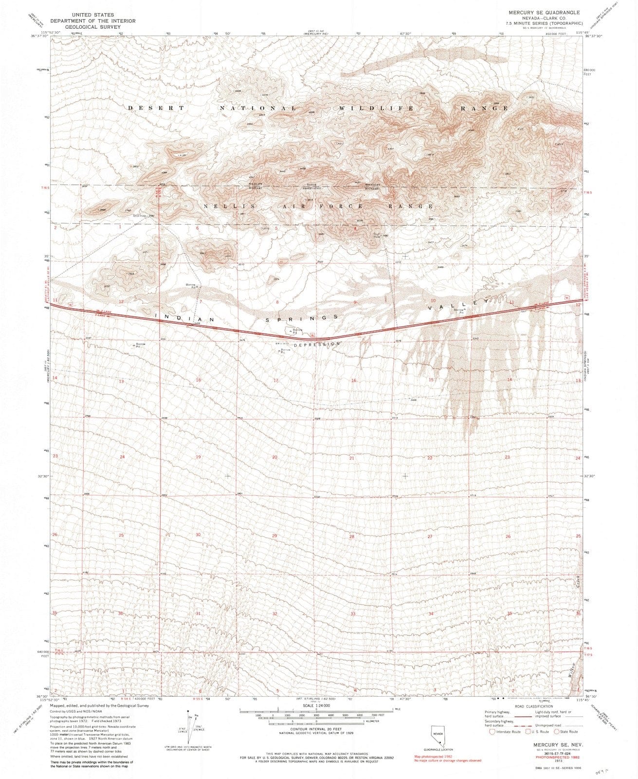 1973 Mercury, NV - Nevada - USGS Topographic Map v2