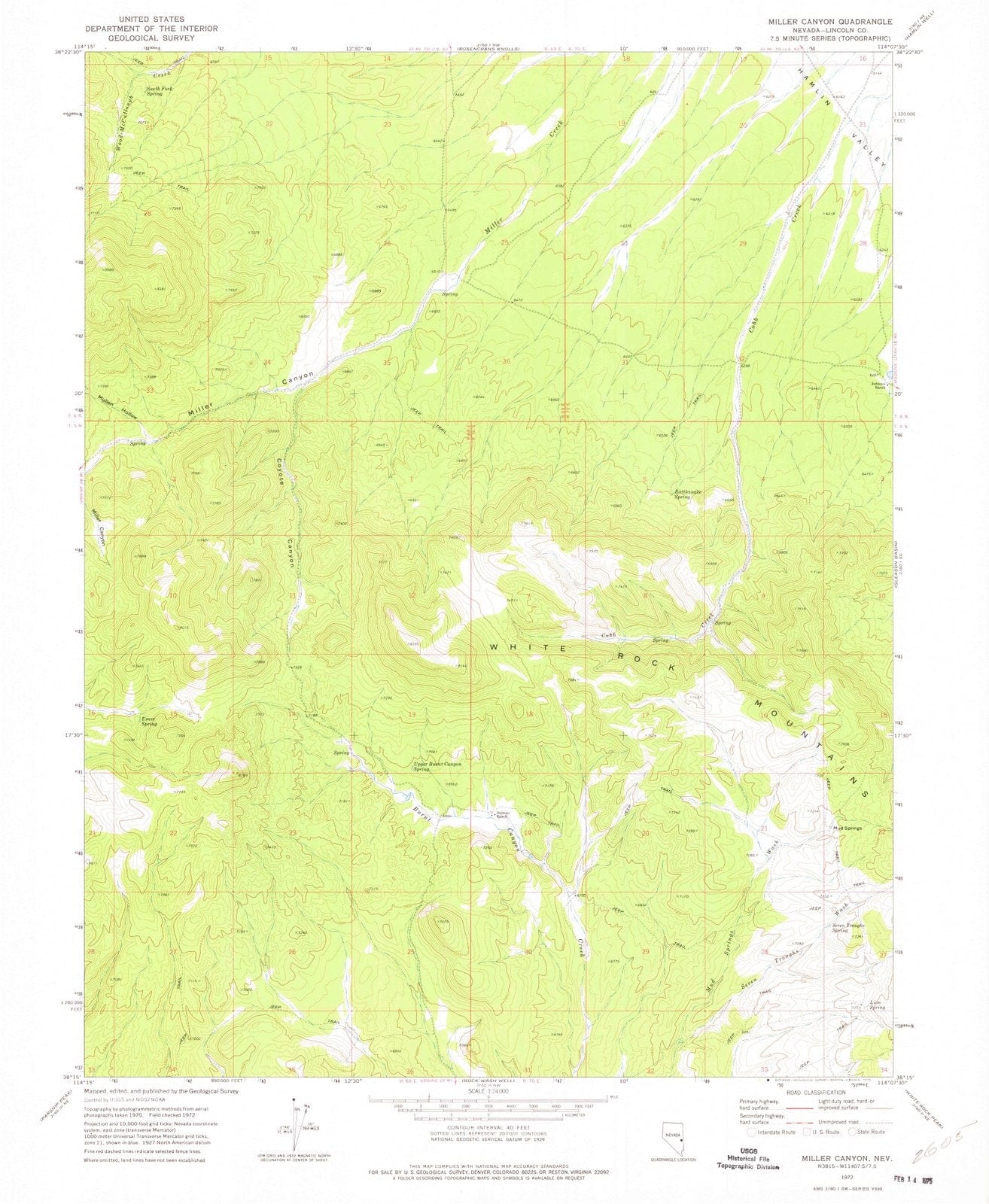 1972 Miller Canyon, NV - Nevada - USGS Topographic Map