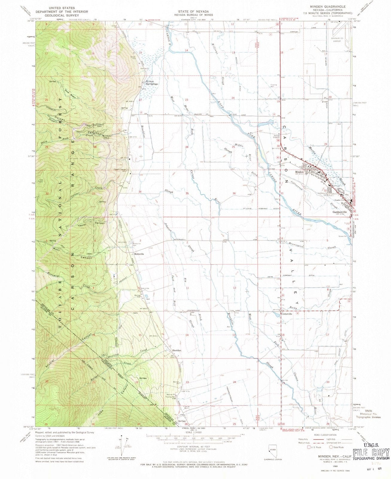 1968 Minden, NV - Nevada - USGS Topographic Map