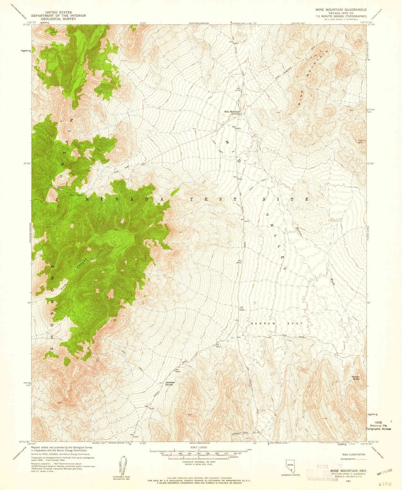 1961 Mine Mountain, NV - Nevada - USGS Topographic Map