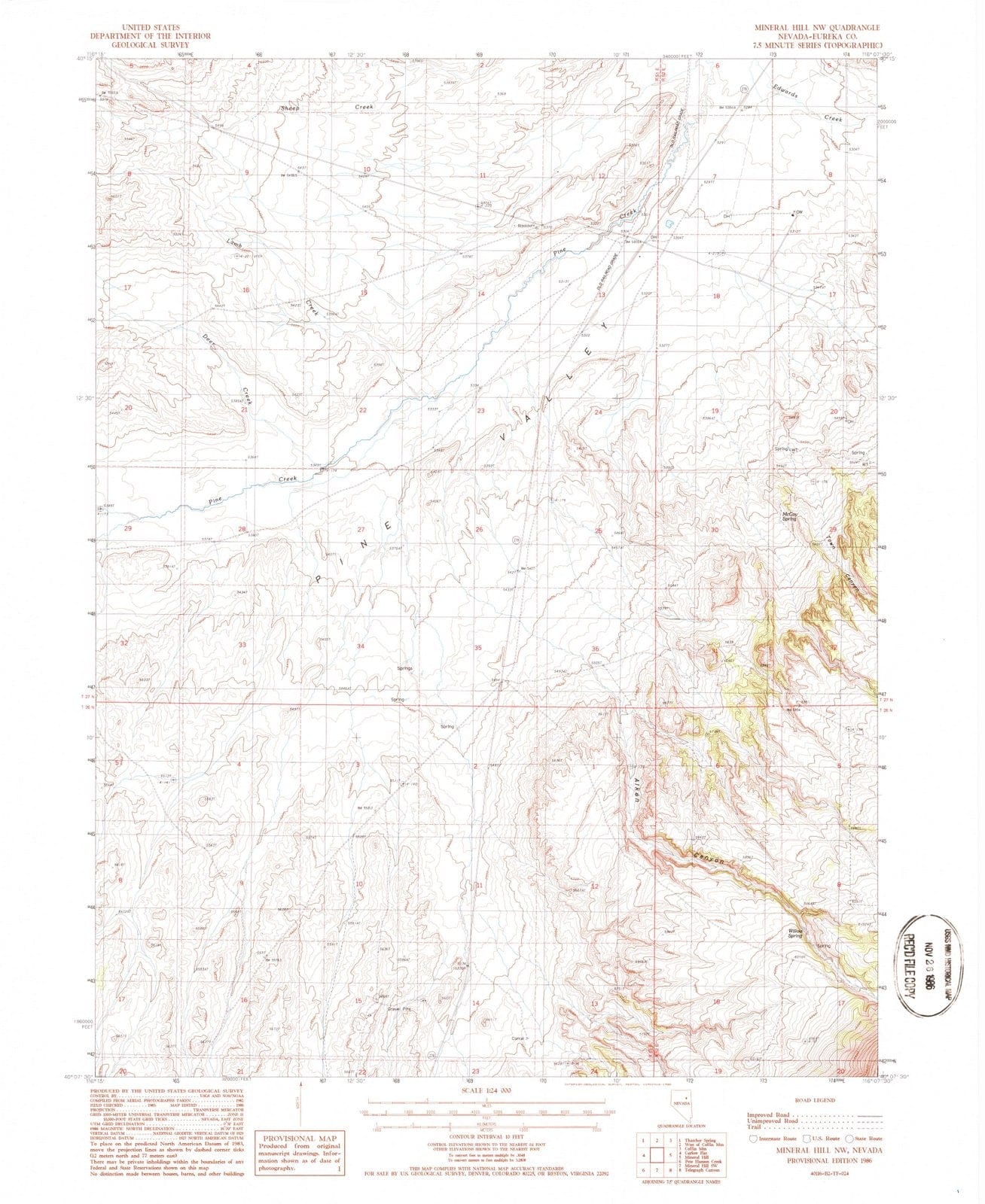 1986 Mineral Hill, NV - Nevada - USGS Topographic Map