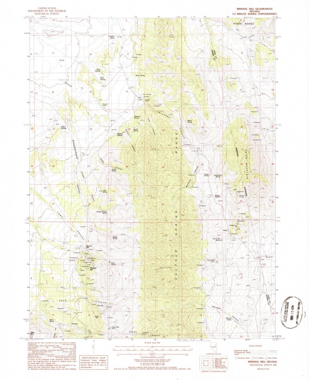 1986 Mineral Hill, NV - Nevada - USGS Topographic Map v3