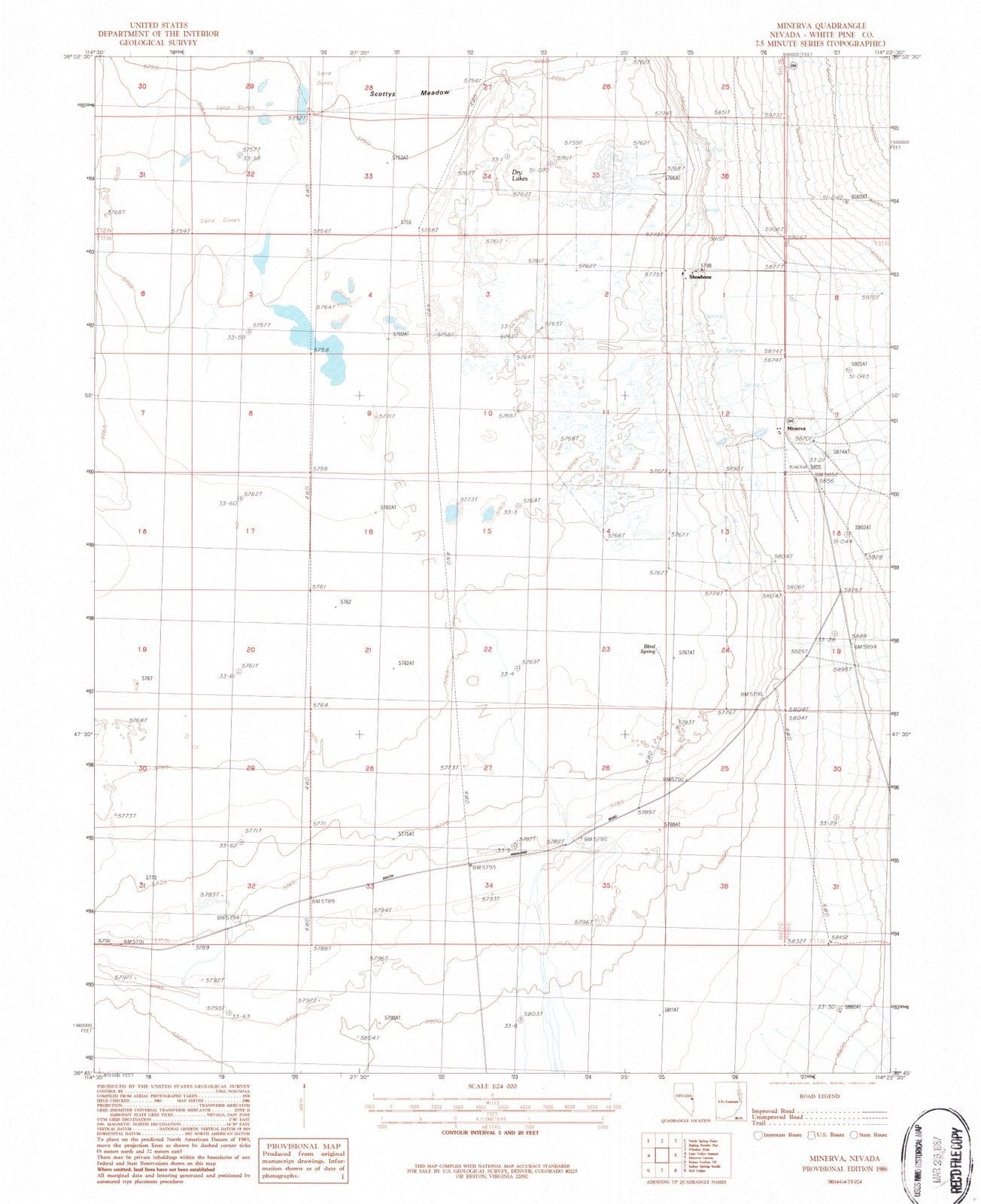 1986 Minerva, NV - Nevada - USGS Topographic Map