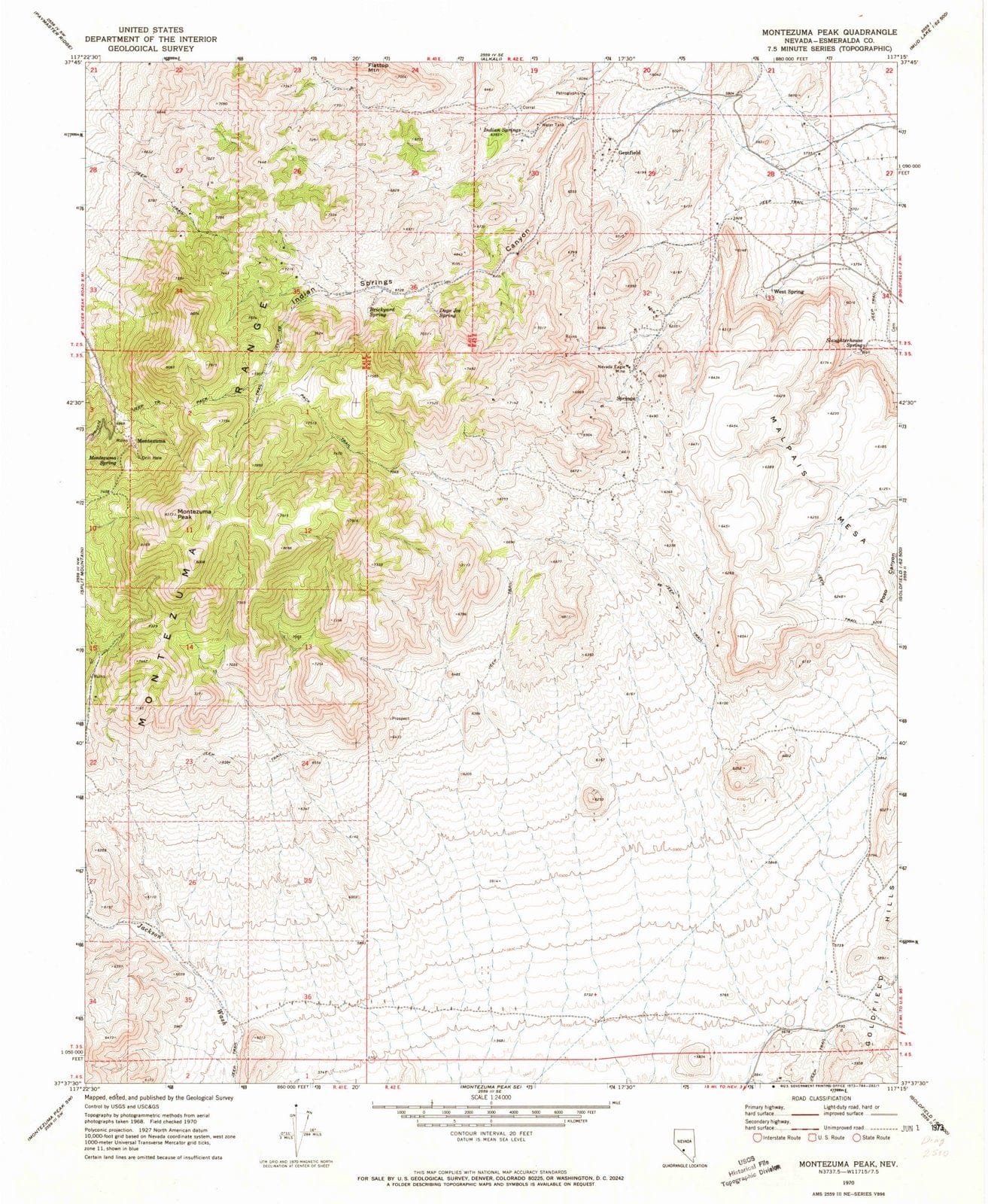 1970 Montezuma Peak, NV - Nevada - USGS Topographic Map v3