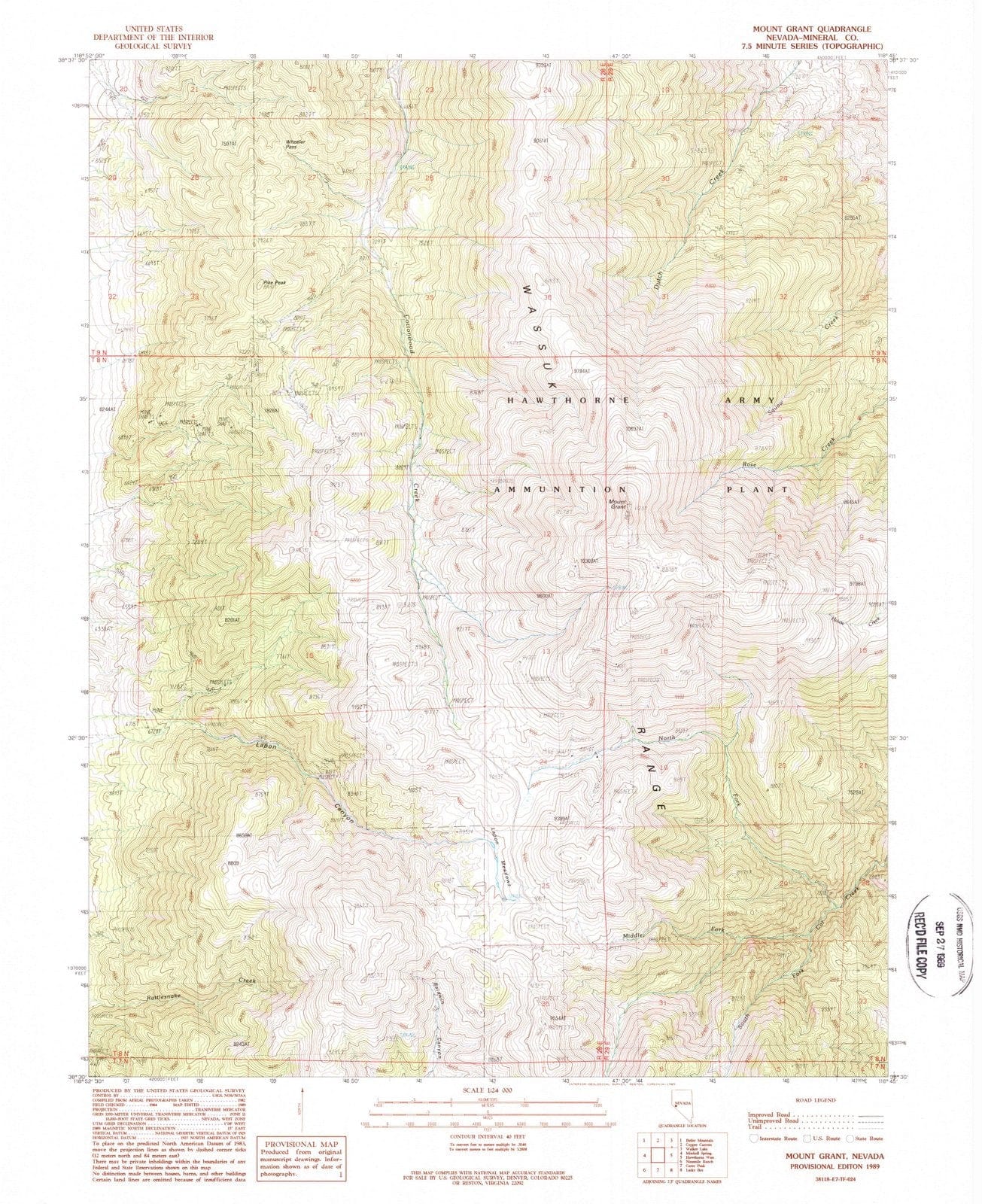 1989 Mount Grant, NV - Nevada - USGS Topographic Map