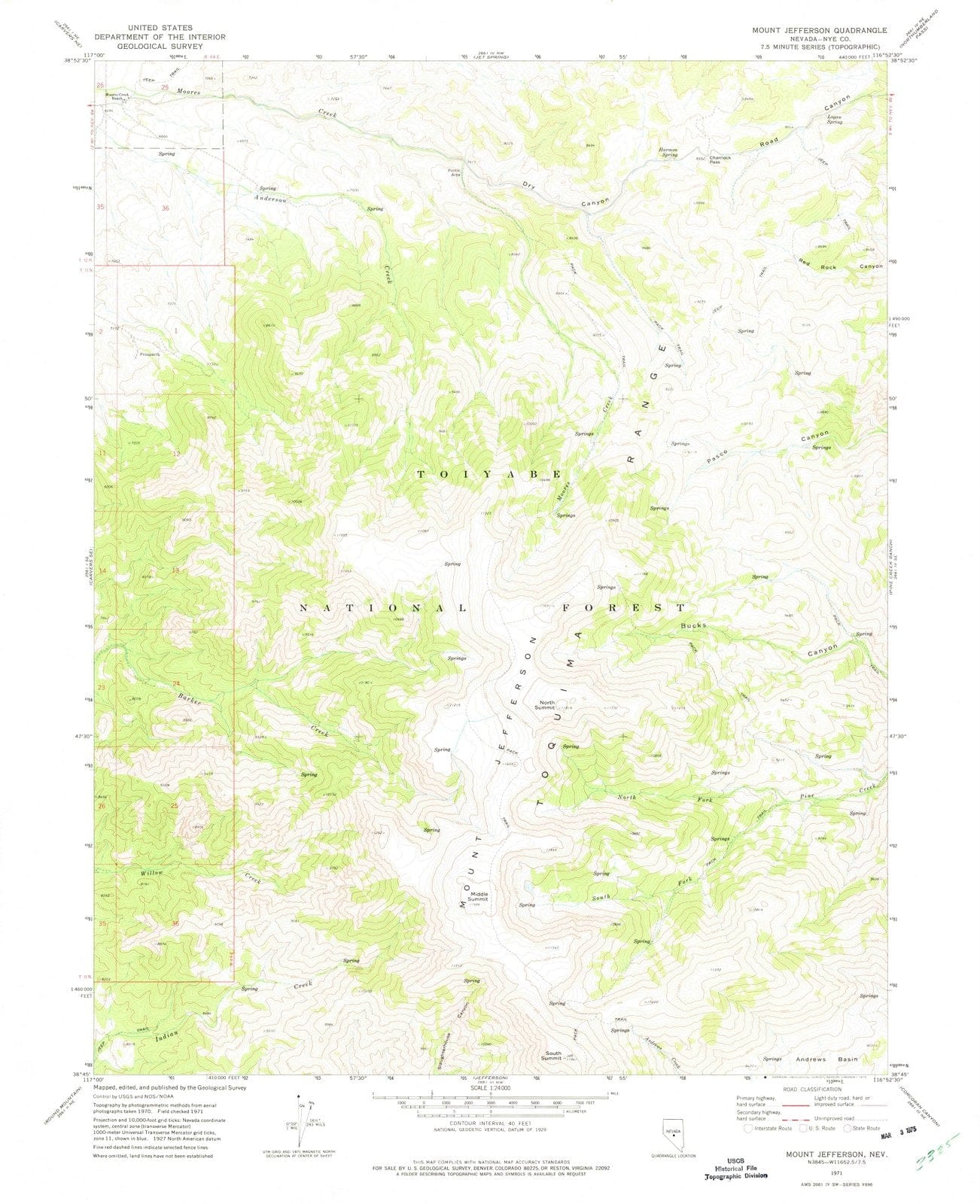 1971 Mount Jefferson, NV - Nevada - USGS Topographic Map