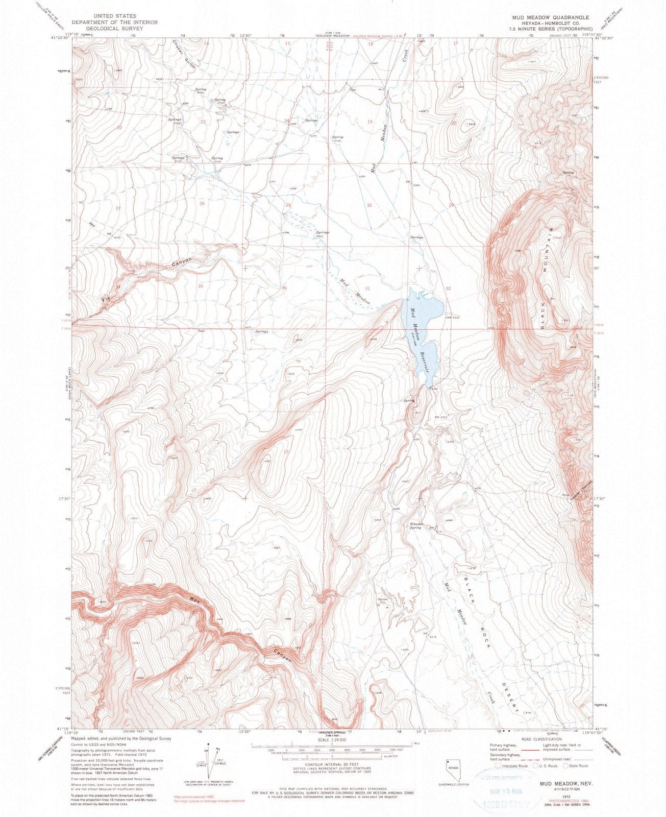 1972 Mud Meadow, NV - Nevada - USGS Topographic Map