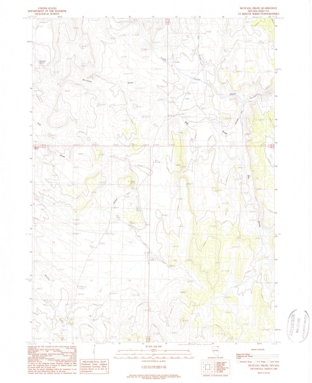 1989 Mustangraw, NV - Nevada - USGS Topographic Map