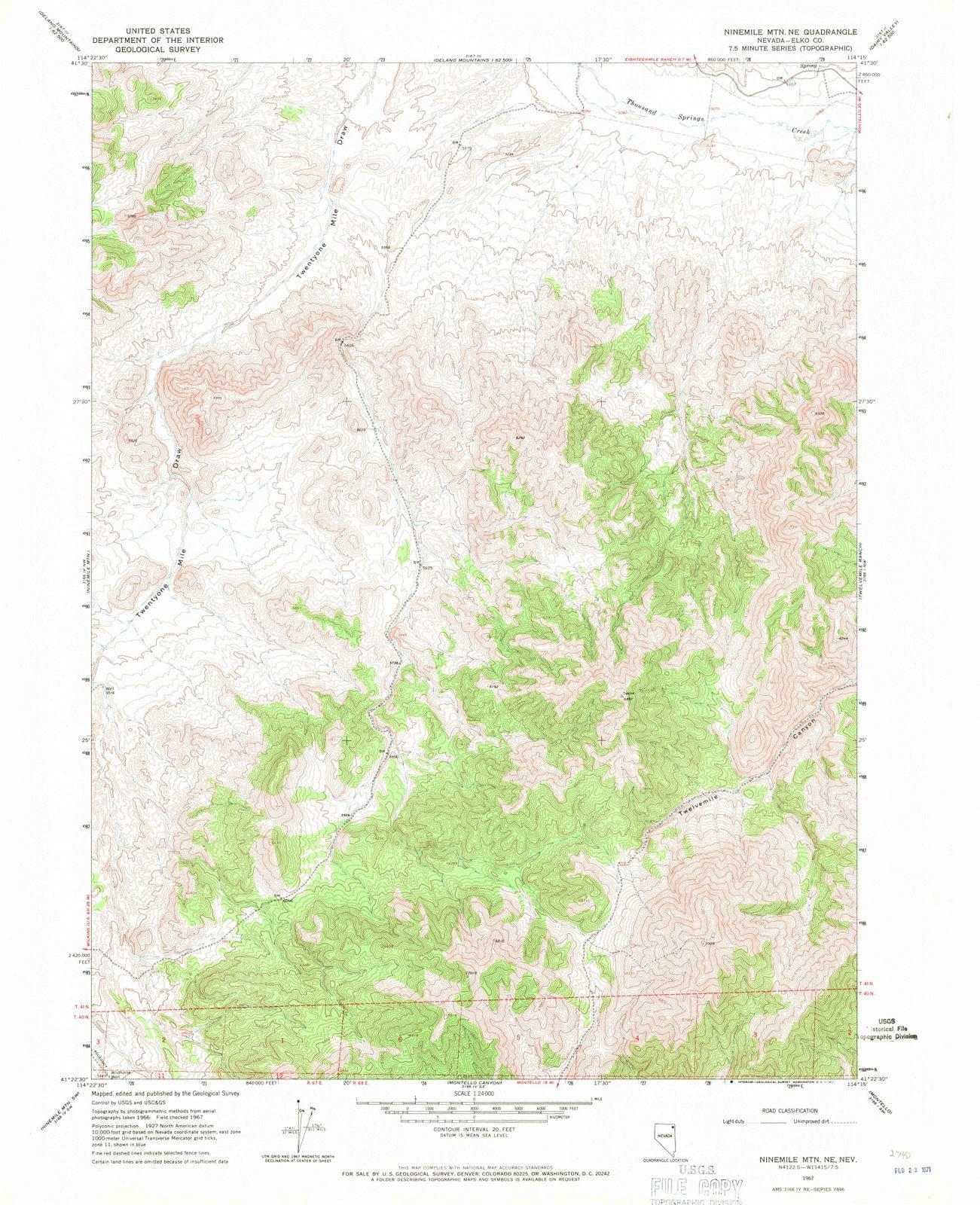 1967 Ninemile MTN, NV - Nevada - USGS Topographic Map
