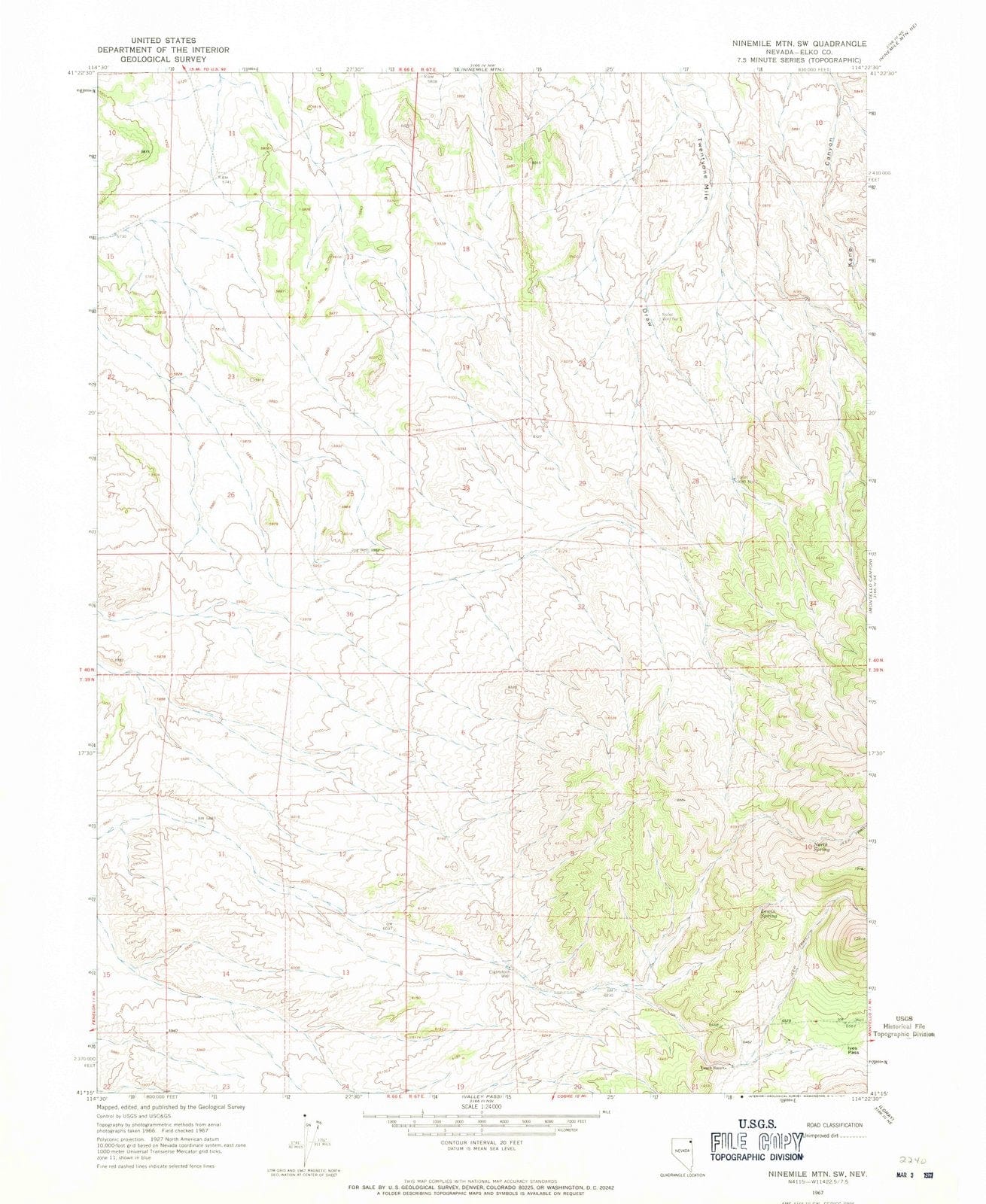1967 Ninemile MTN, NV - Nevada - USGS Topographic Map v2