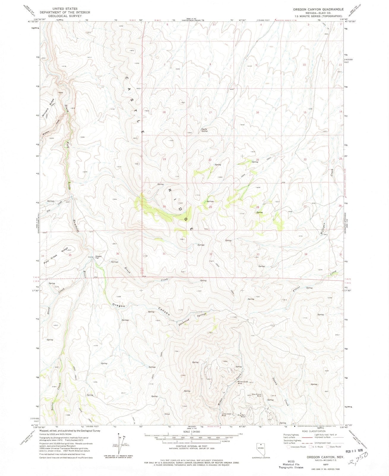 1977 Oregon Canyon, NV - Nevada - USGS Topographic Map
