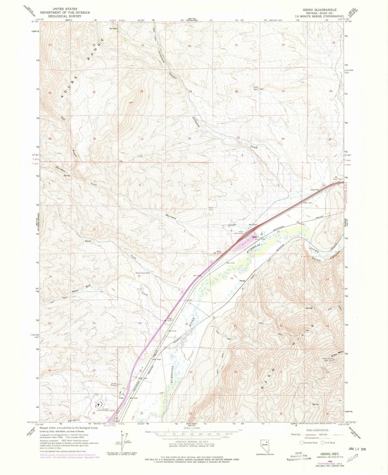 1962 Osino, NV - Nevada - USGS Topographic Map