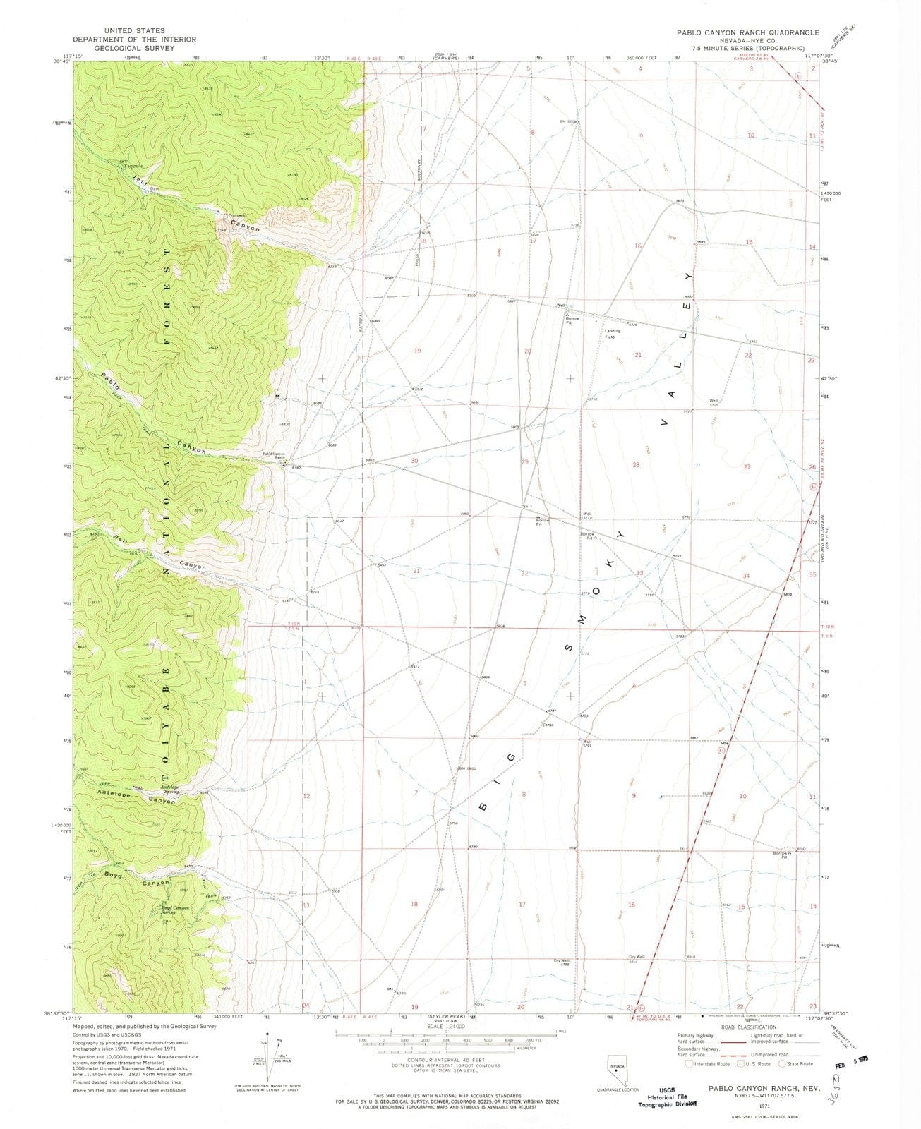 1971 Pablo Canyon Ranch, NV - Nevada - USGS Topographic Map