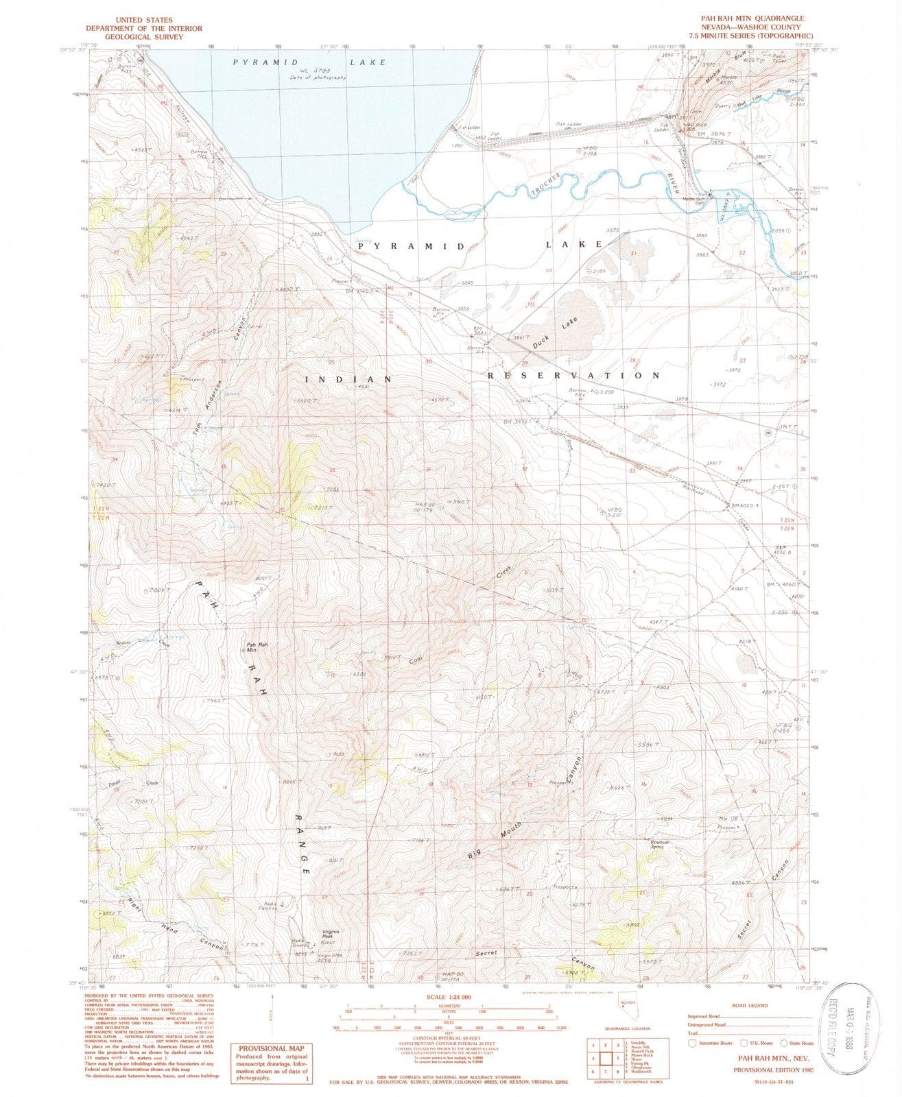 1985 PAH Rah MTN, NV - Nevada - USGS Topographic Map