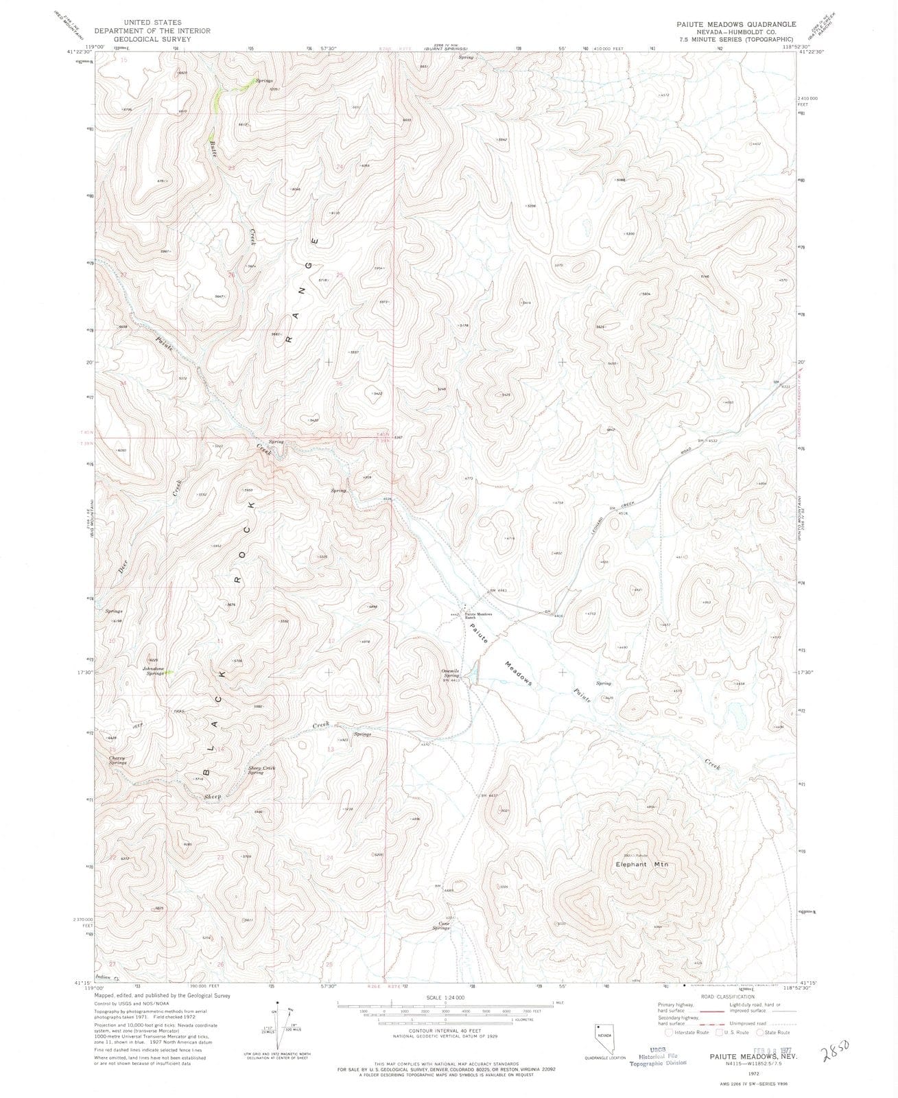 1972 Paiute Meadows, NV - Nevada - USGS Topographic Map