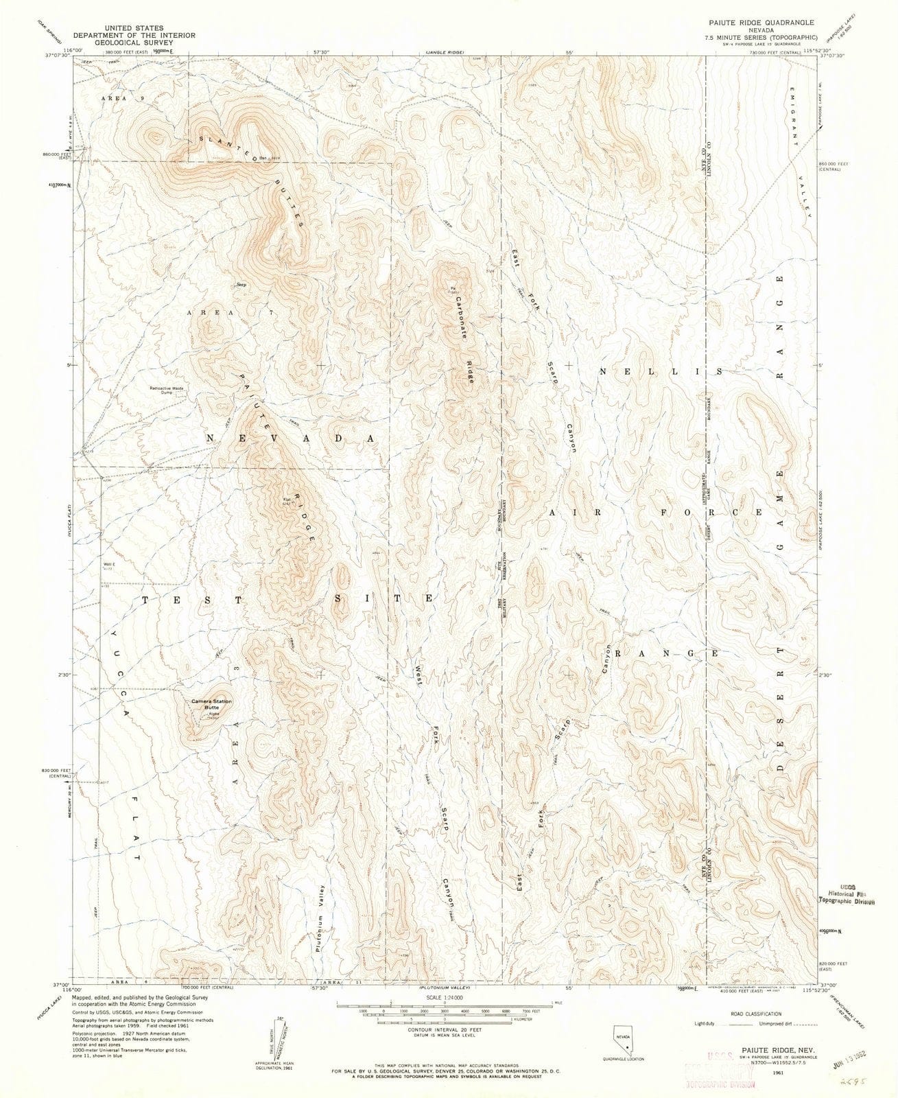 1961 Paiute Ridge, NV - Nevada - USGS Topographic Map