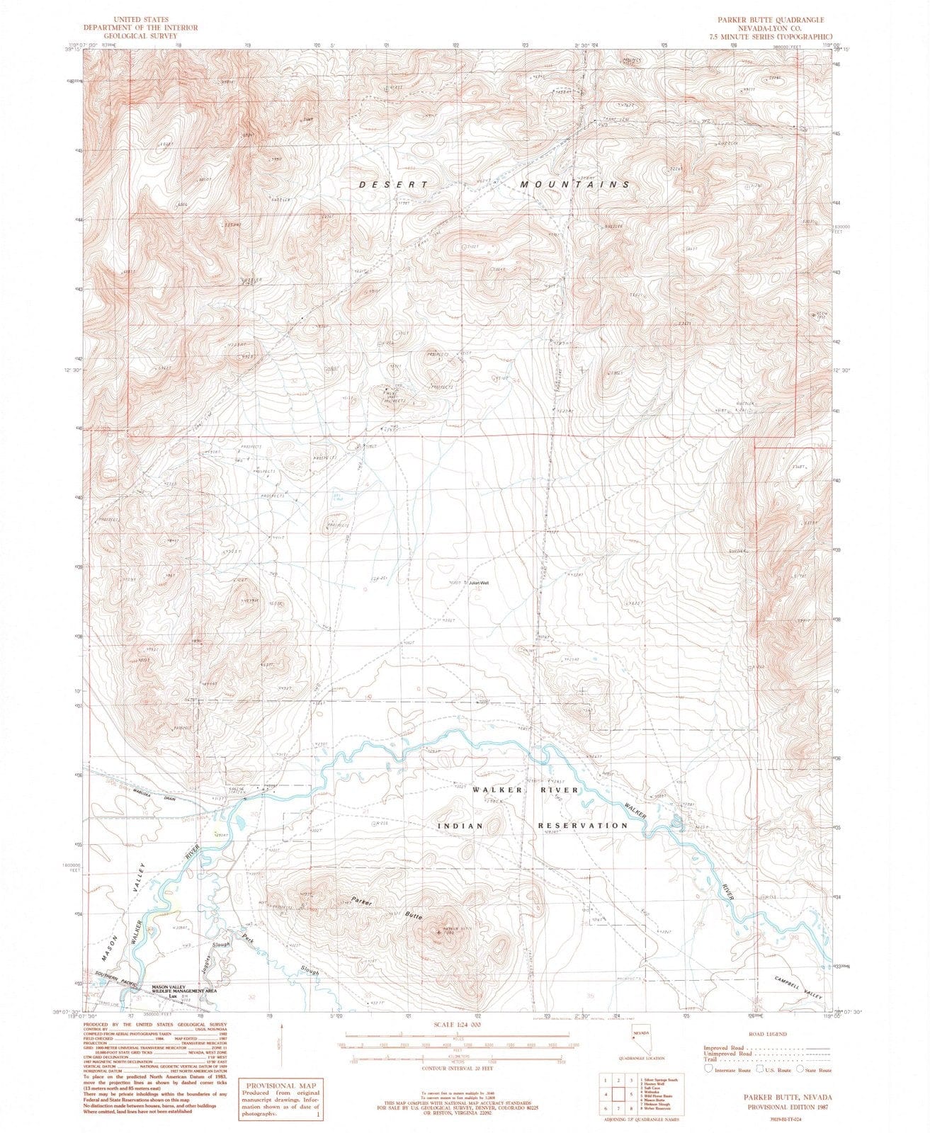 1987 Parker Butte, NV - Nevada - USGS Topographic Map