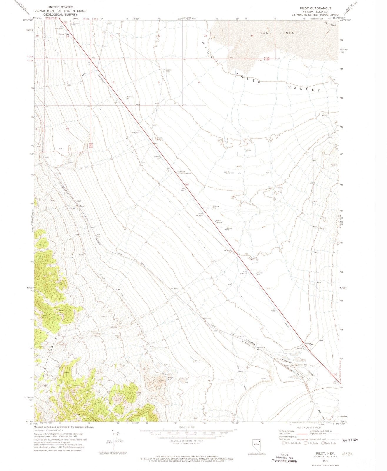 1971 Pilot, NV - Nevada - USGS Topographic Map