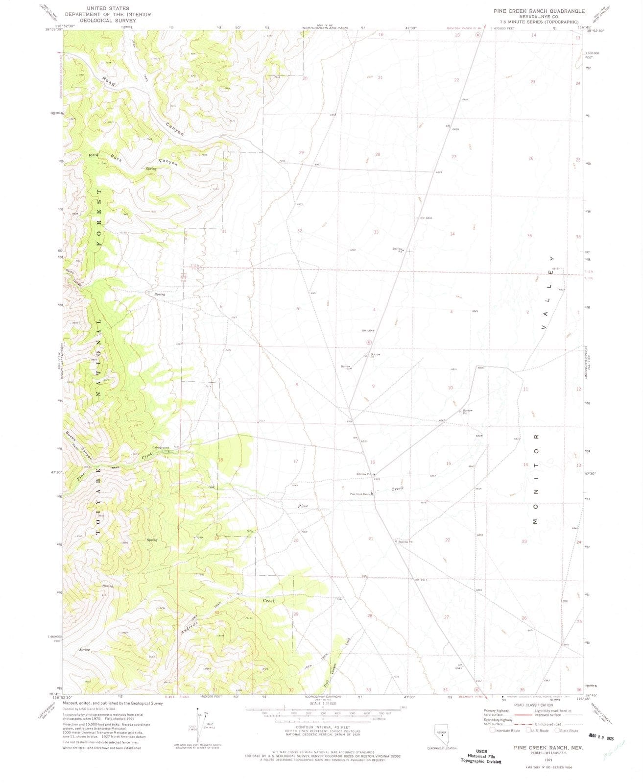 1971 Pine Creek Ranch, NV - Nevada - USGS Topographic Map
