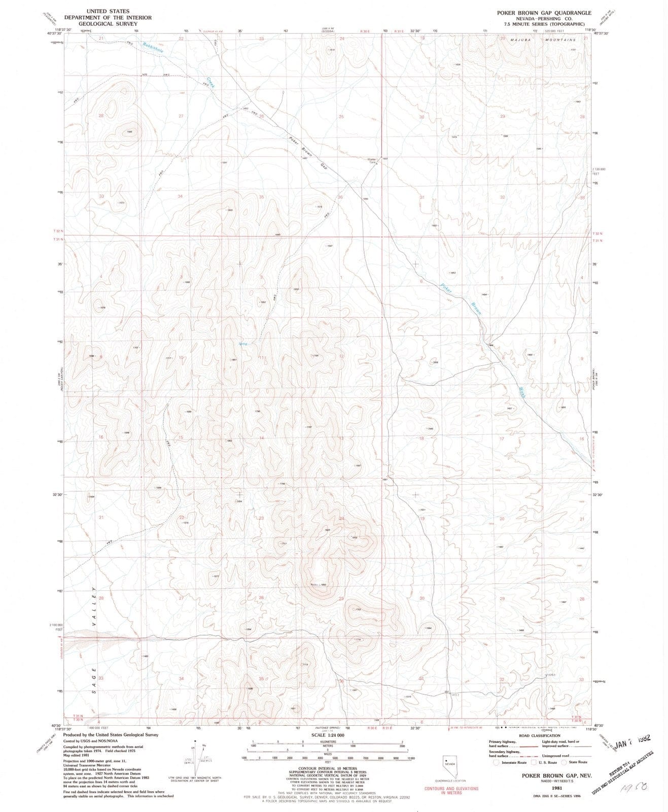 1981 Poker Brown Gap, NV - Nevada - USGS Topographic Map