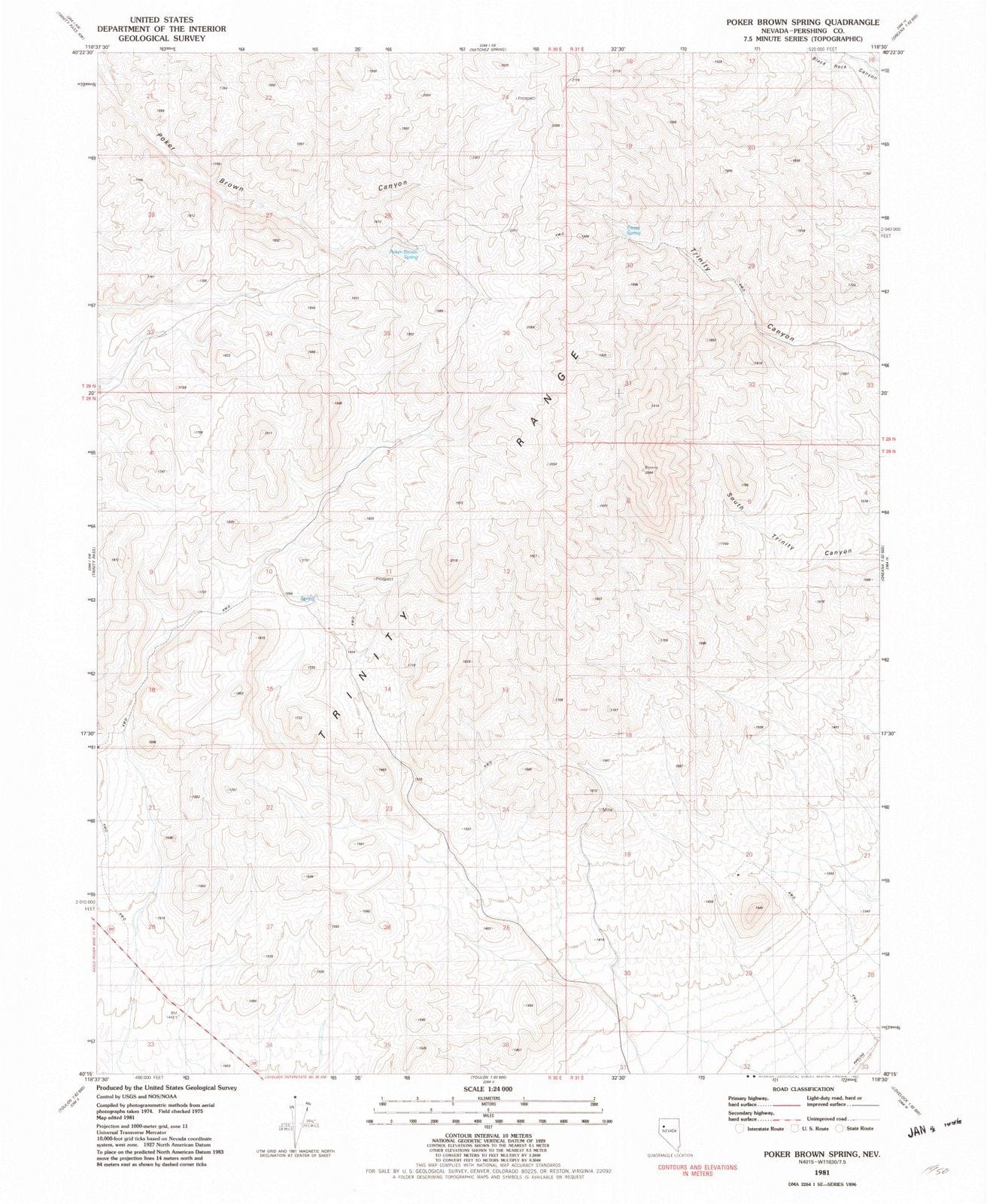 1981 Poker Brown Spring, NV - Nevada - USGS Topographic Map