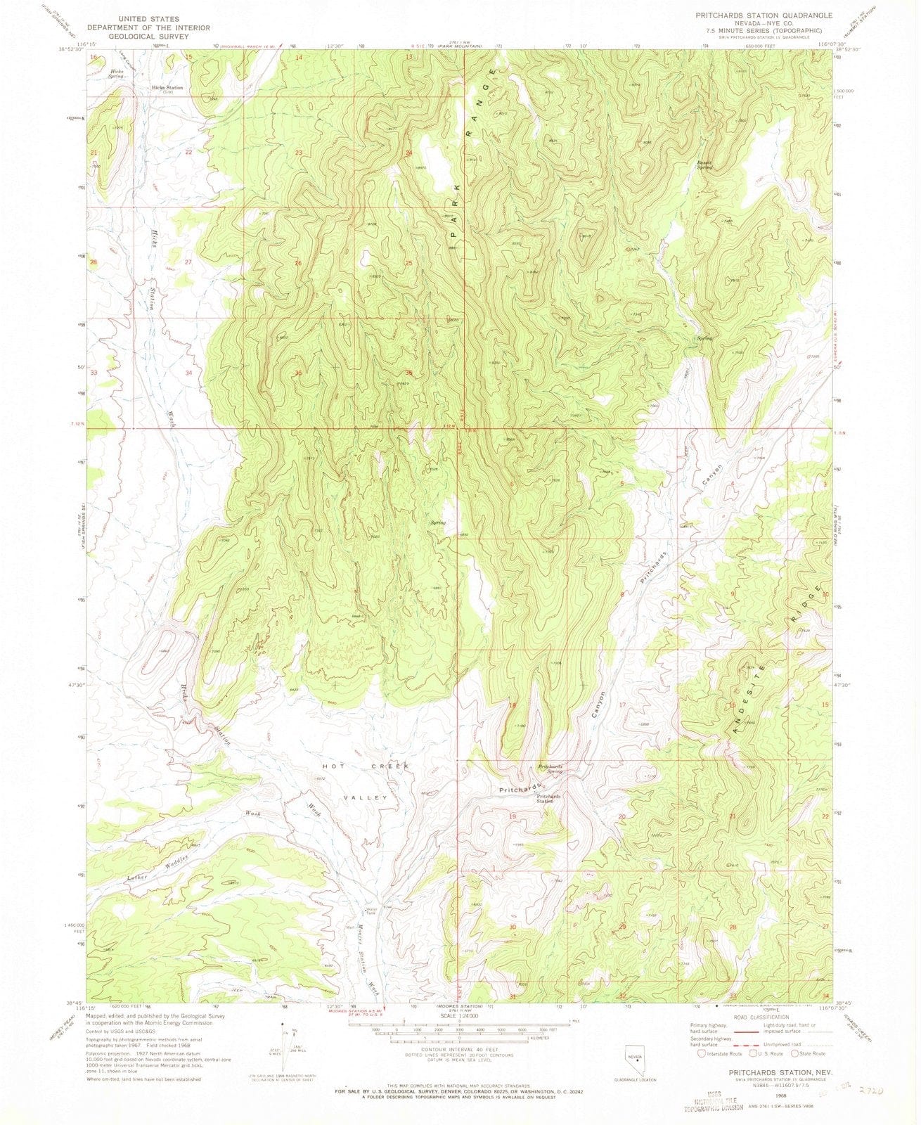 1968 Pritchards Station, NV - Nevada - USGS Topographic Map