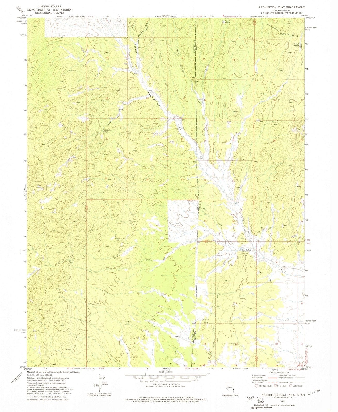 1972 Prohibition Flat, NV - Nevada - USGS Topographic Map