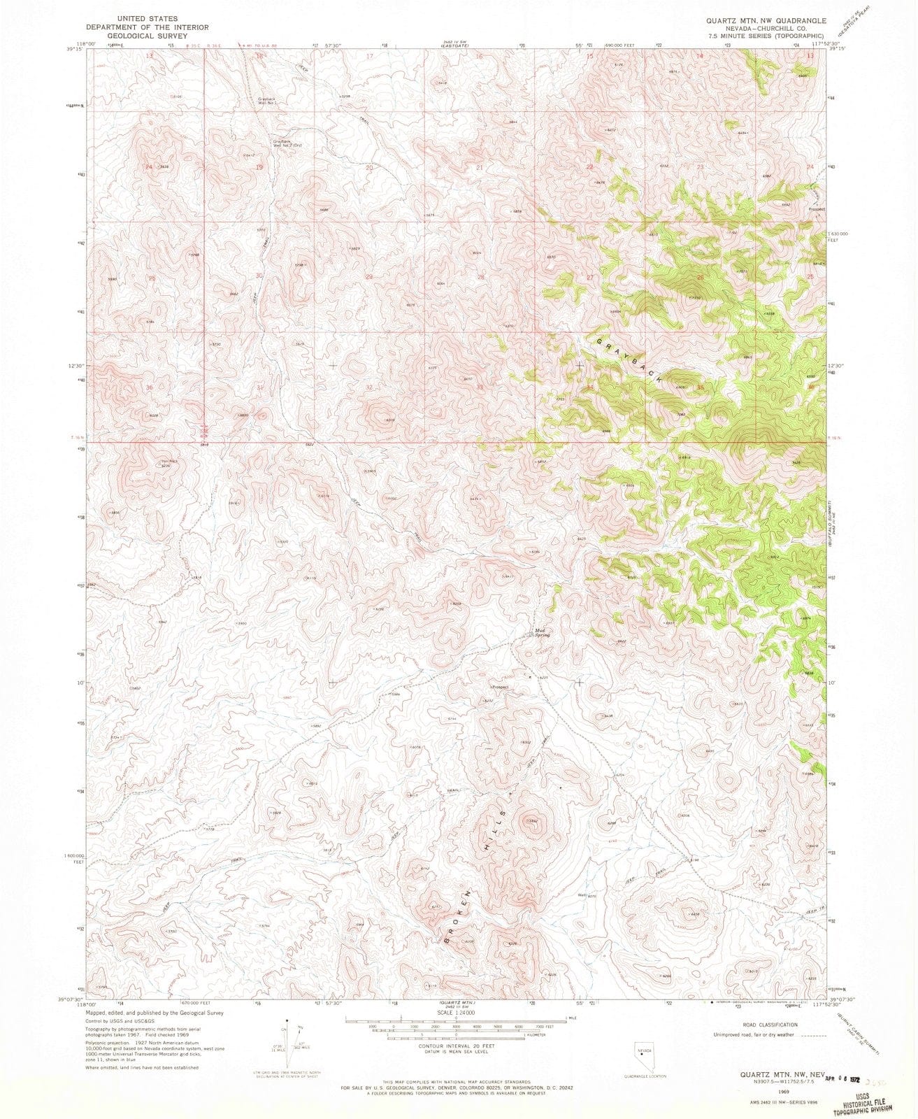 1969 Quartzite MTN, NV - Nevada - USGS Topographic Map