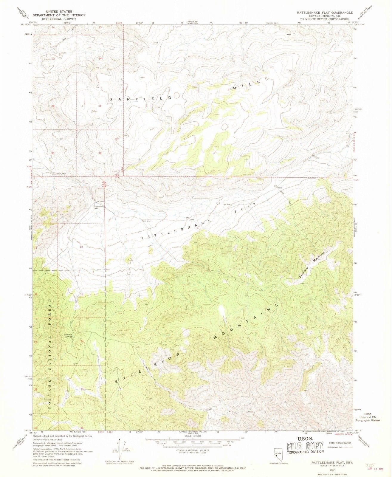 1967 Rattlesnake Flat, NV - Nevada - USGS Topographic Map