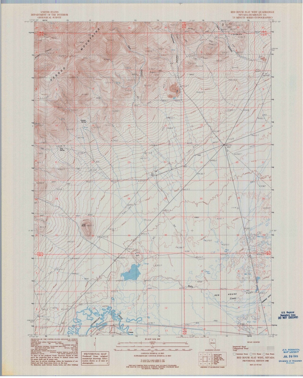 1988 Red House Flat West, NV - Nevada - USGS Topographic Map