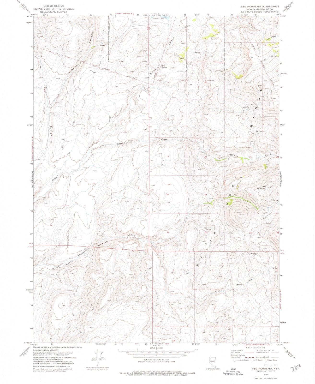 1972 Red Mountain, NV - Nevada - USGS Topographic Map
