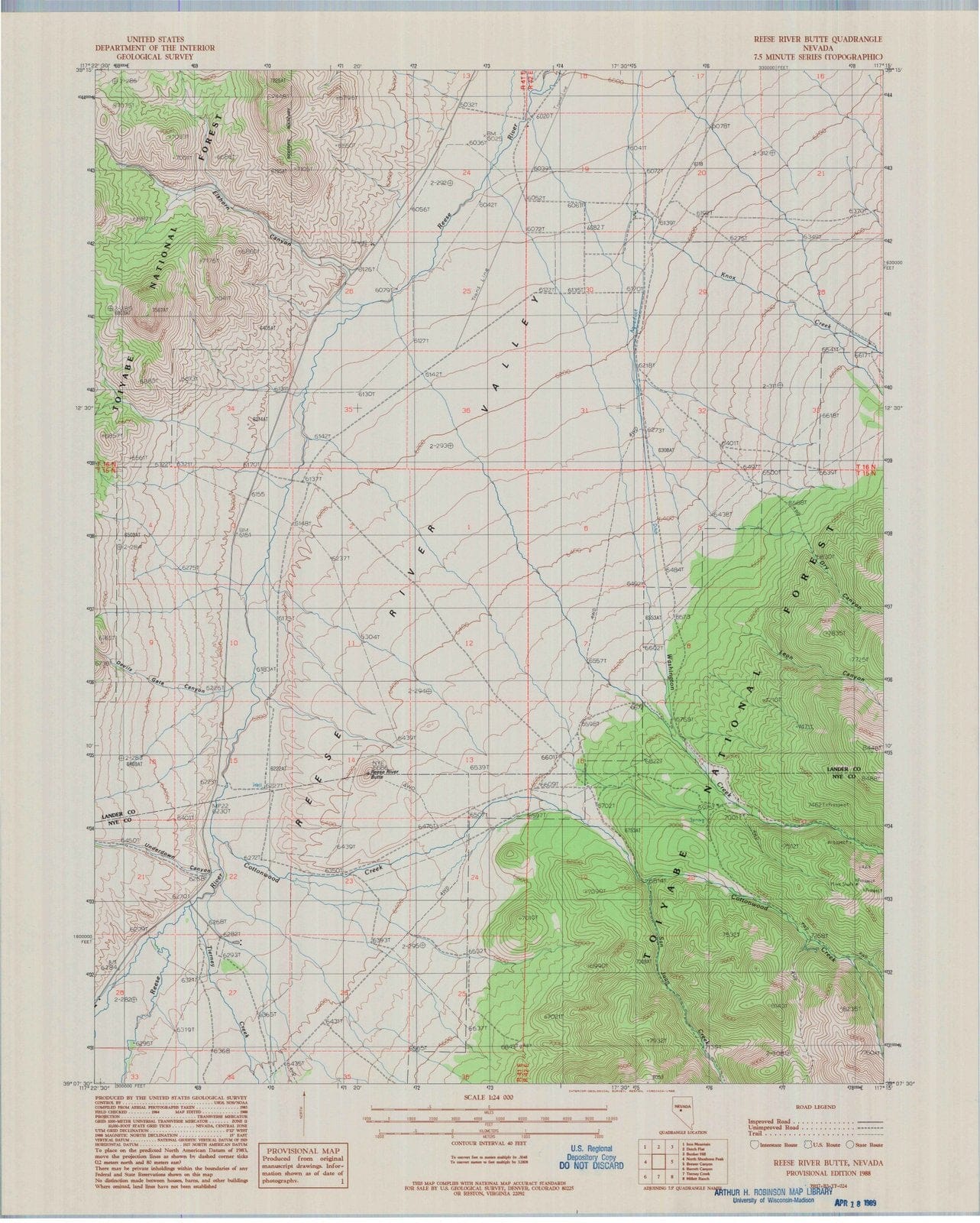 1988 Reese River Butte, NV - Nevada - USGS Topographic Map