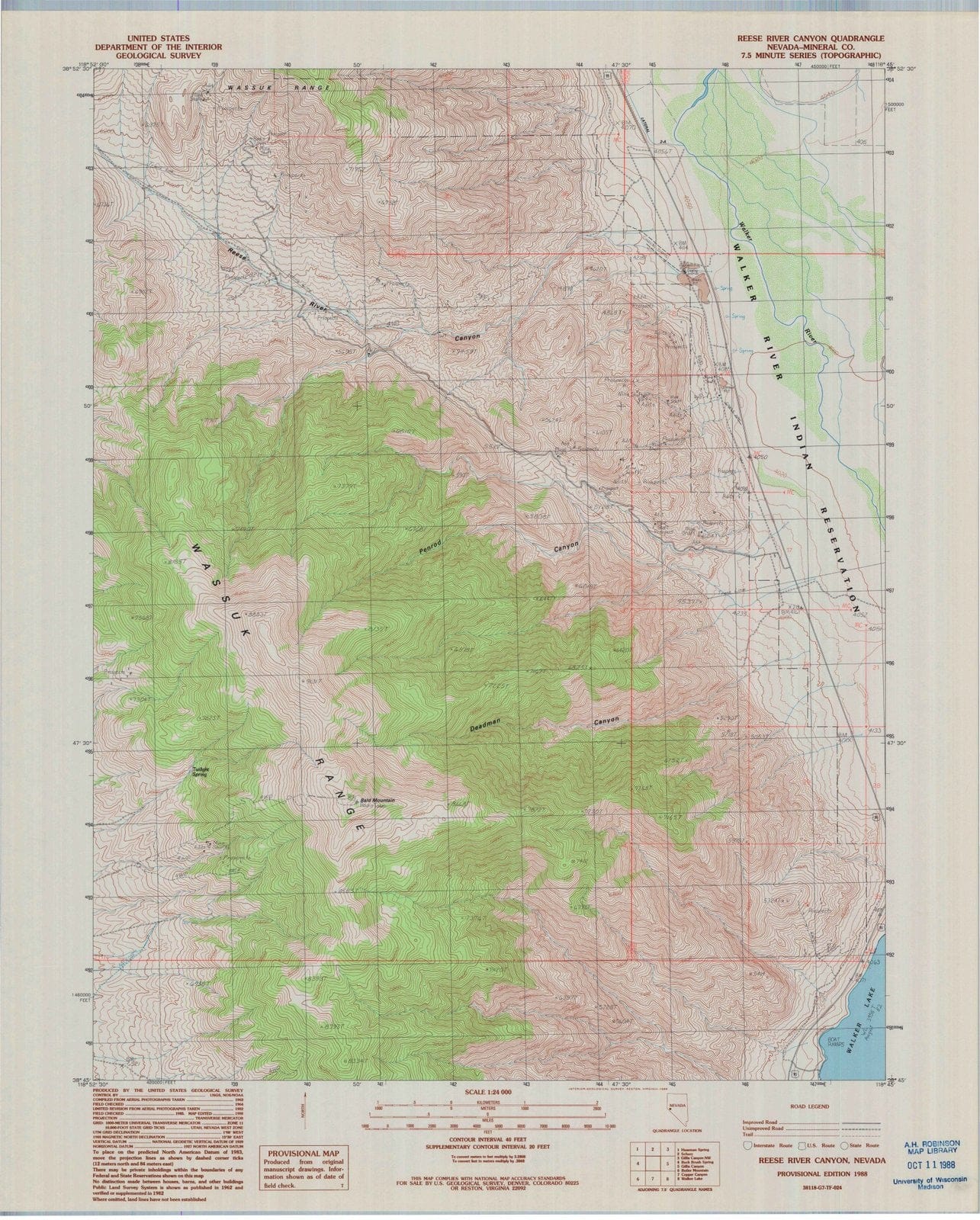 1988 Reese River Canyon, NV - Nevada - USGS Topographic Map